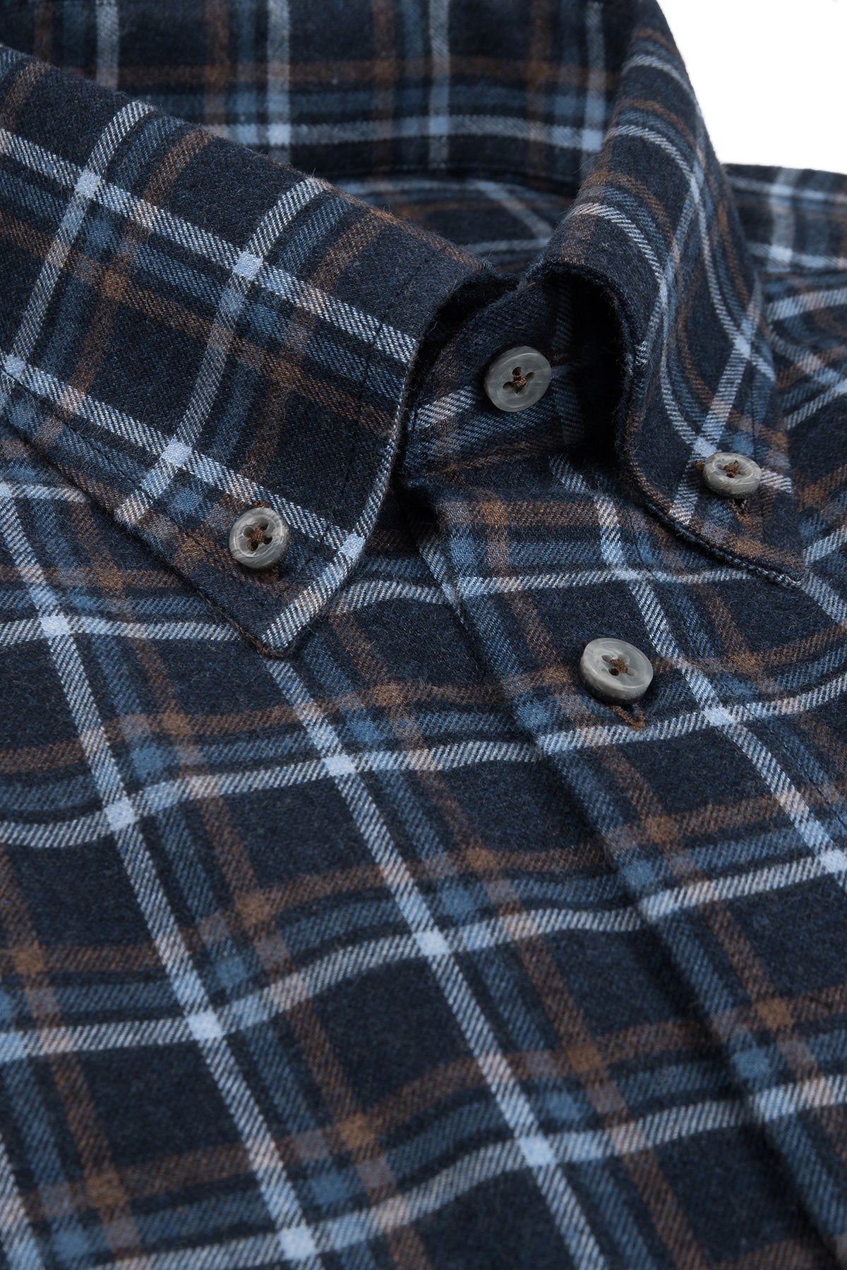 Blue checked regular fit flannel shirt