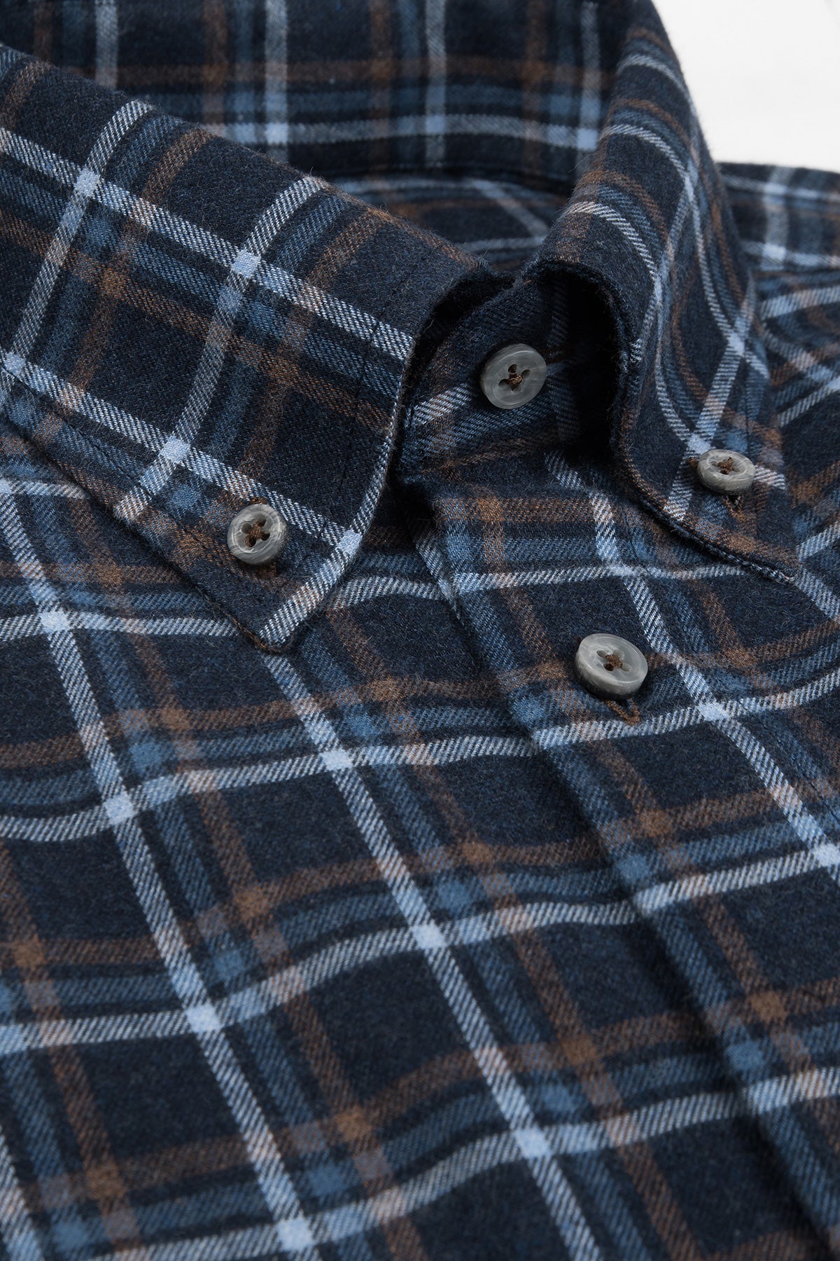 Blue checked slim fit flannel shirt