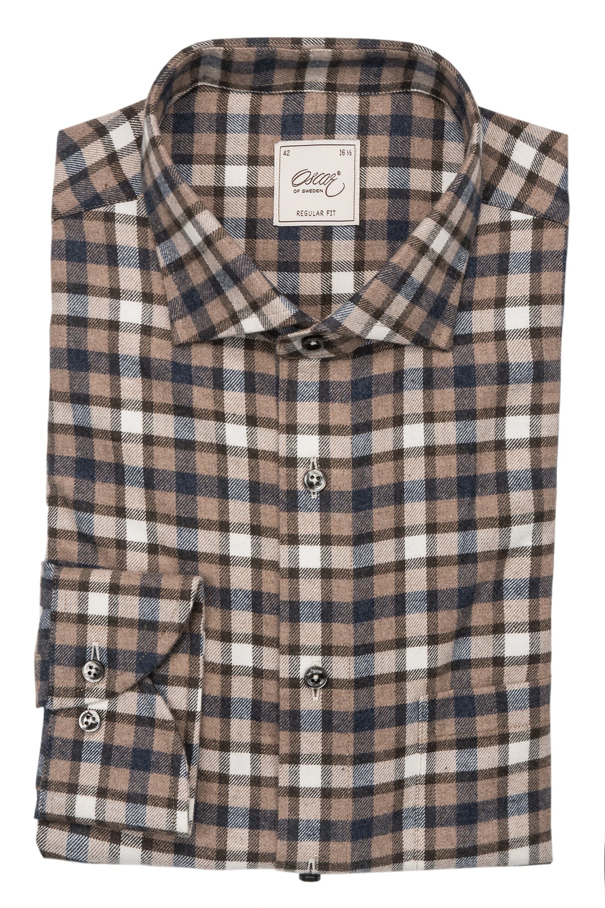 Brown checked regular fit flannel shirt