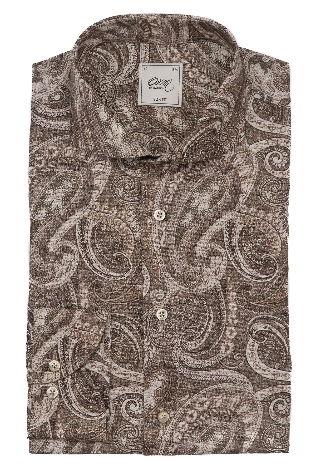 Brown paisley printed slim fit shirt