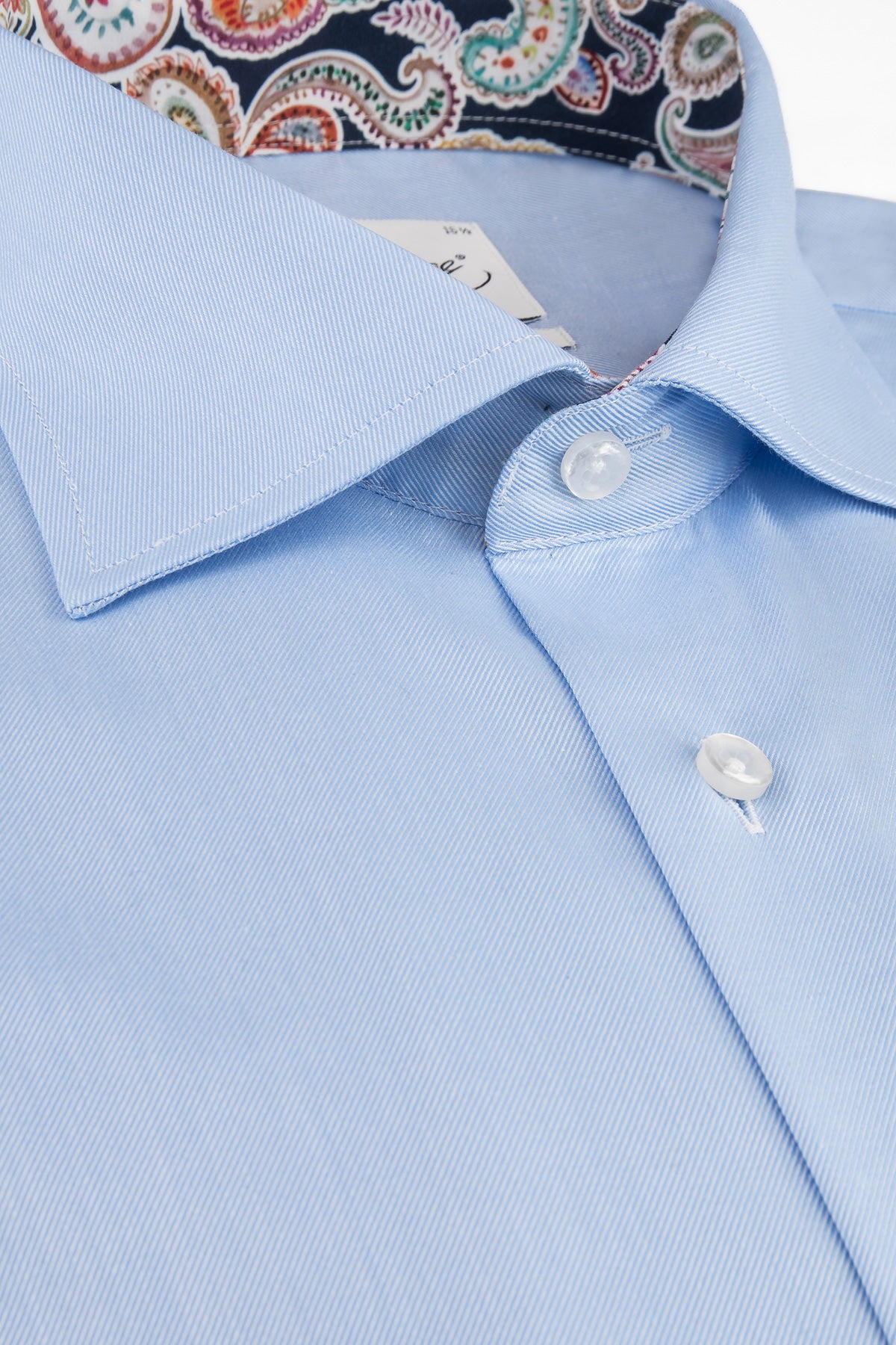 Light blue regular fit shirt with extra long sleeves and contrast details