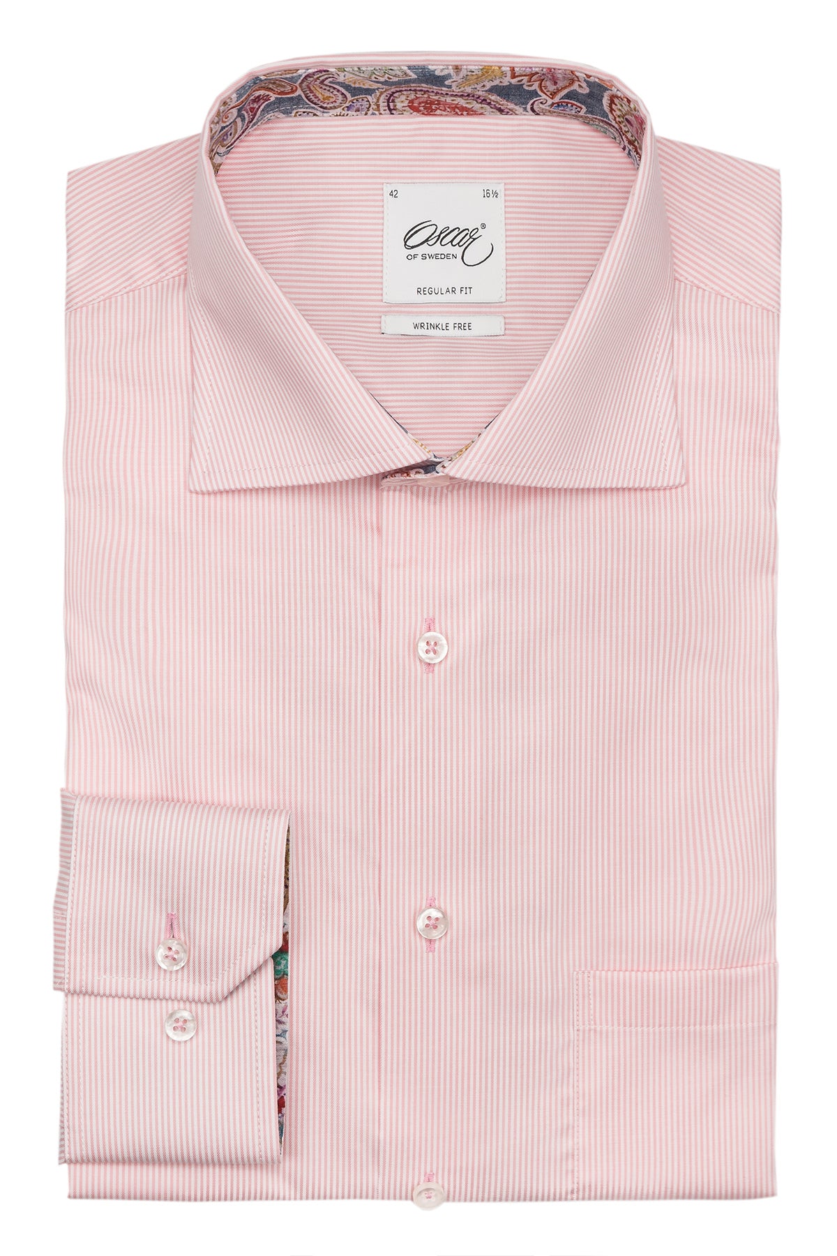 Pink striped extra long sleeves regular fit shirt with contrast details