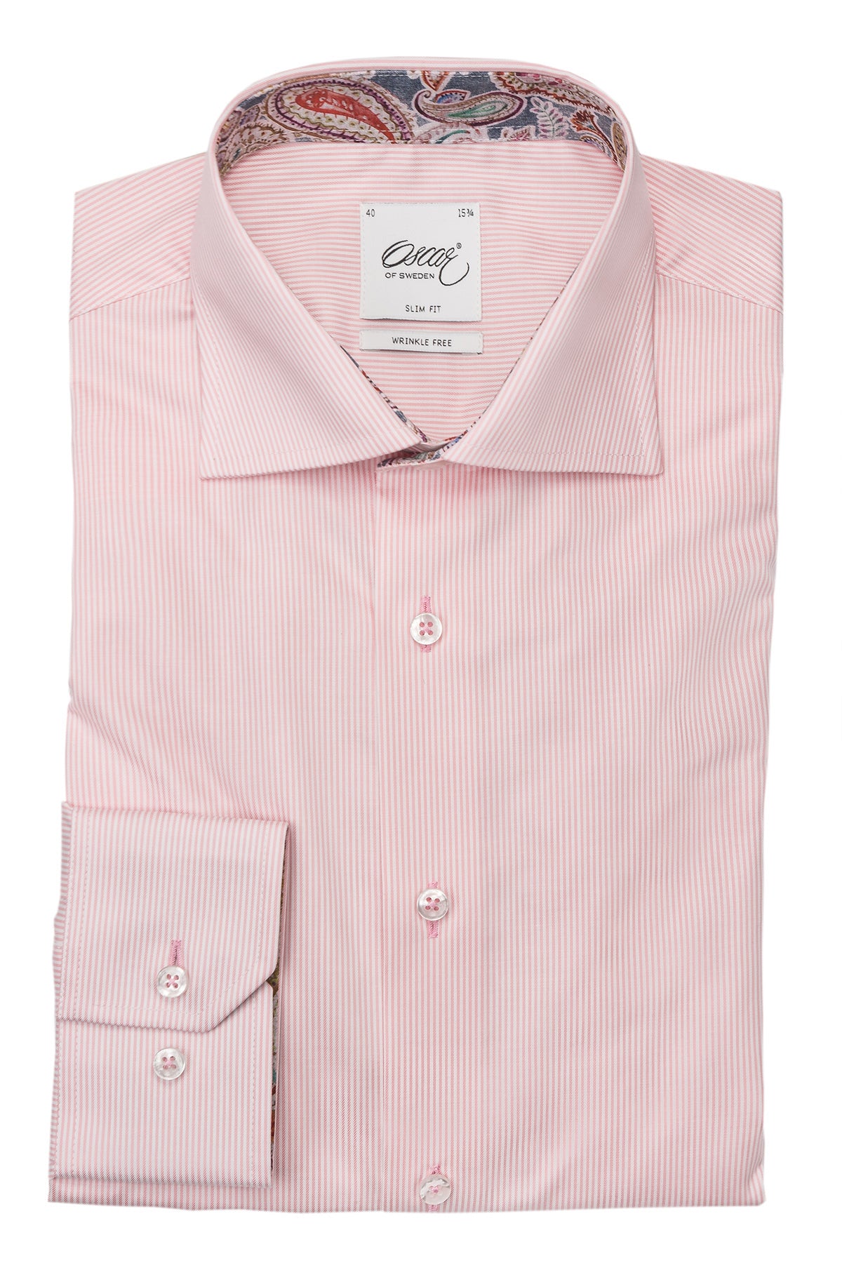 Pink striped slim fit shirt with contrast details