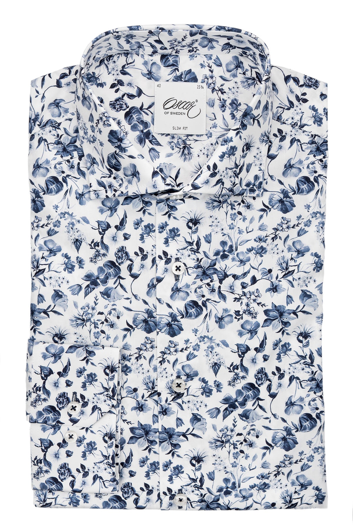 White and blue flower printed regular fit shirt