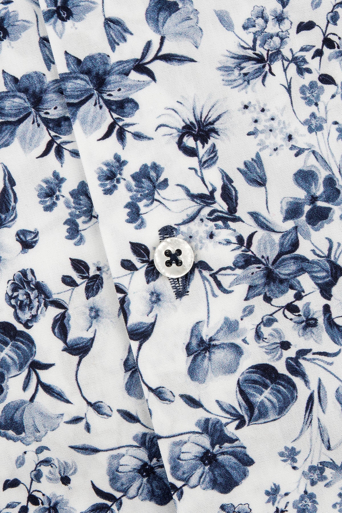 White and blue flower printed slim fit shirt