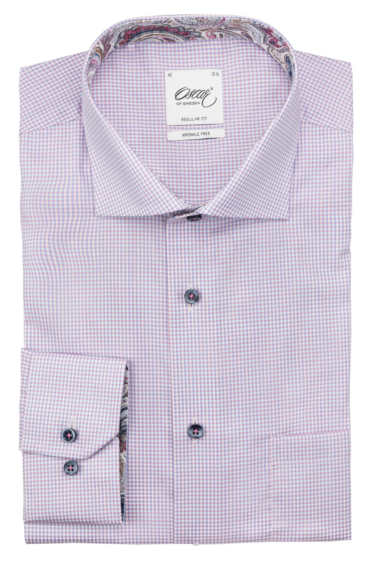 Pink checked extra long sleeve regular fit shirt with contrast details