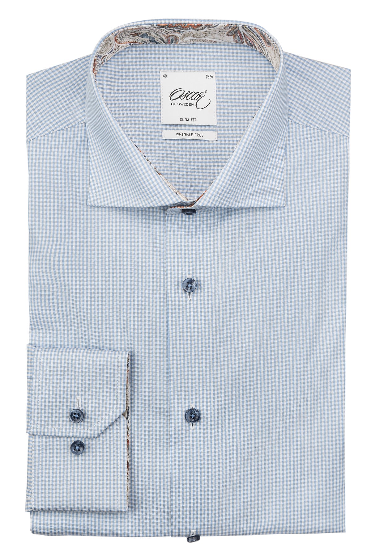 Light blue checked slim fit shirt with contrast details