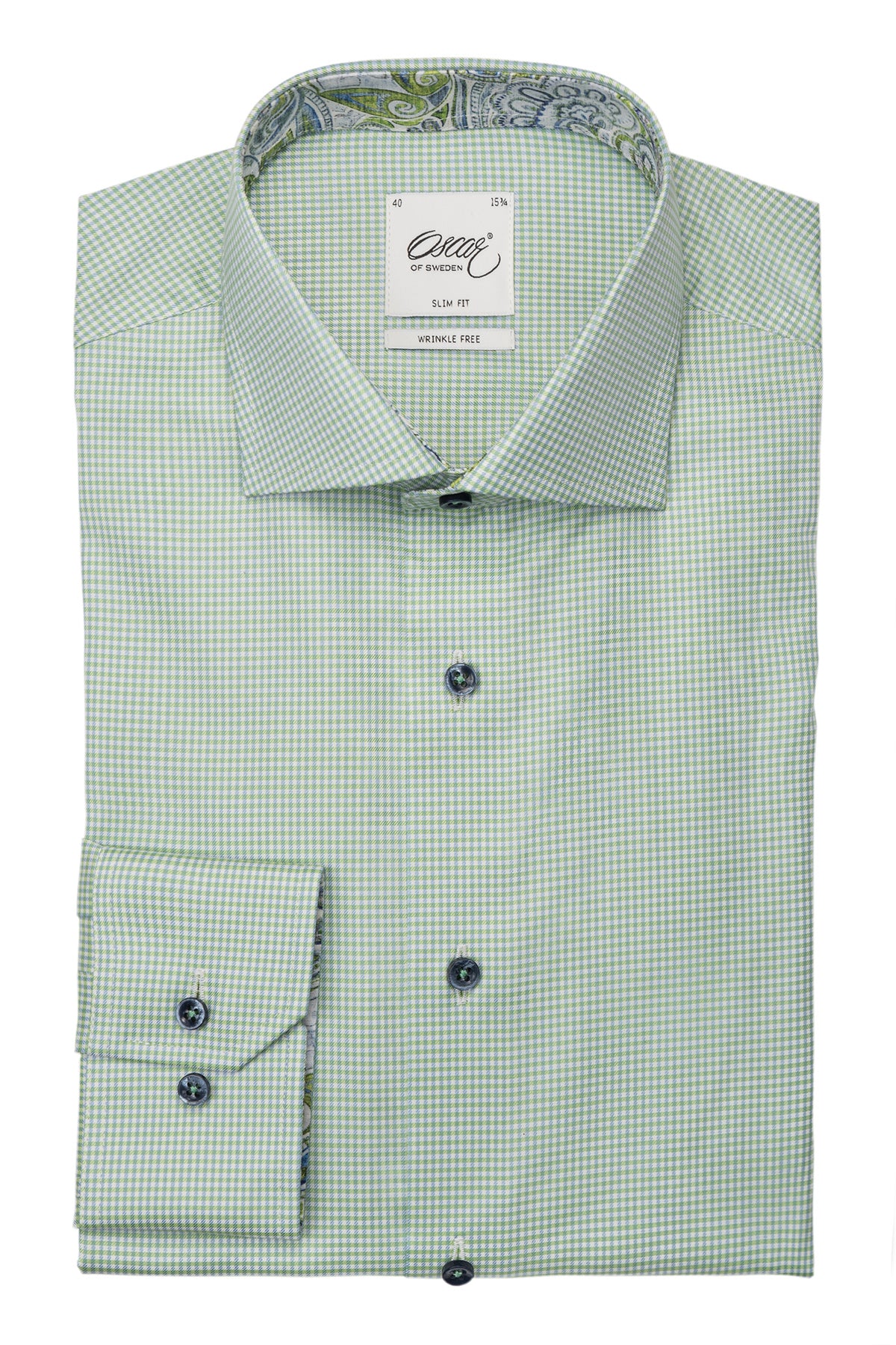 Green checked slim fit shirt with contrast details