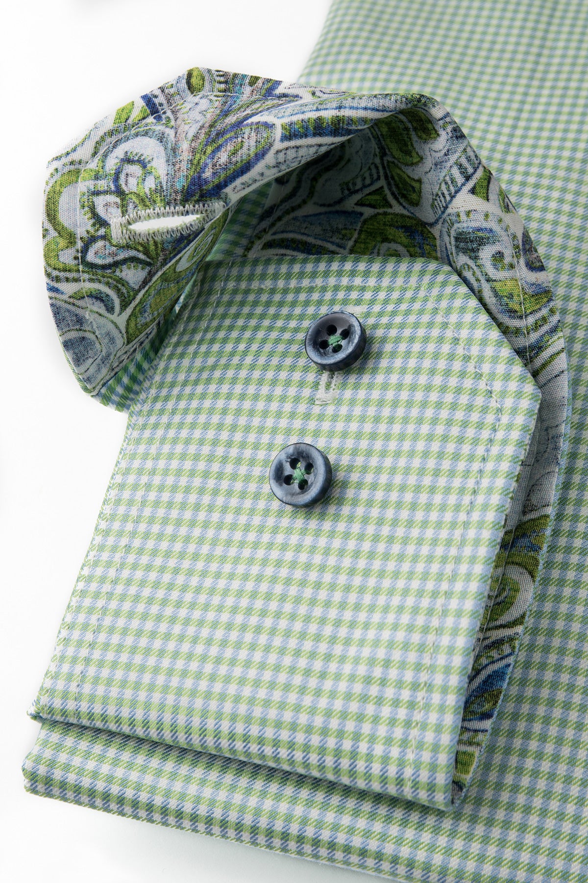 Green checked slim fit shirt with contrast details