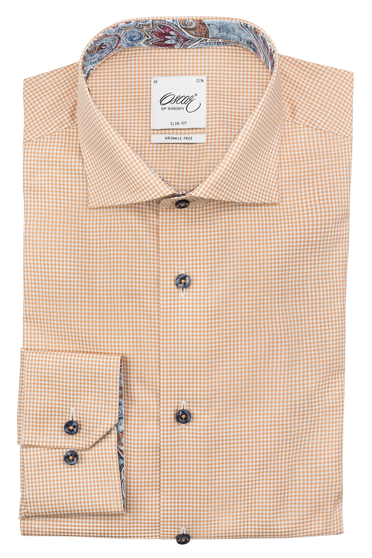 Orange checked slim fit shirt with contrast details