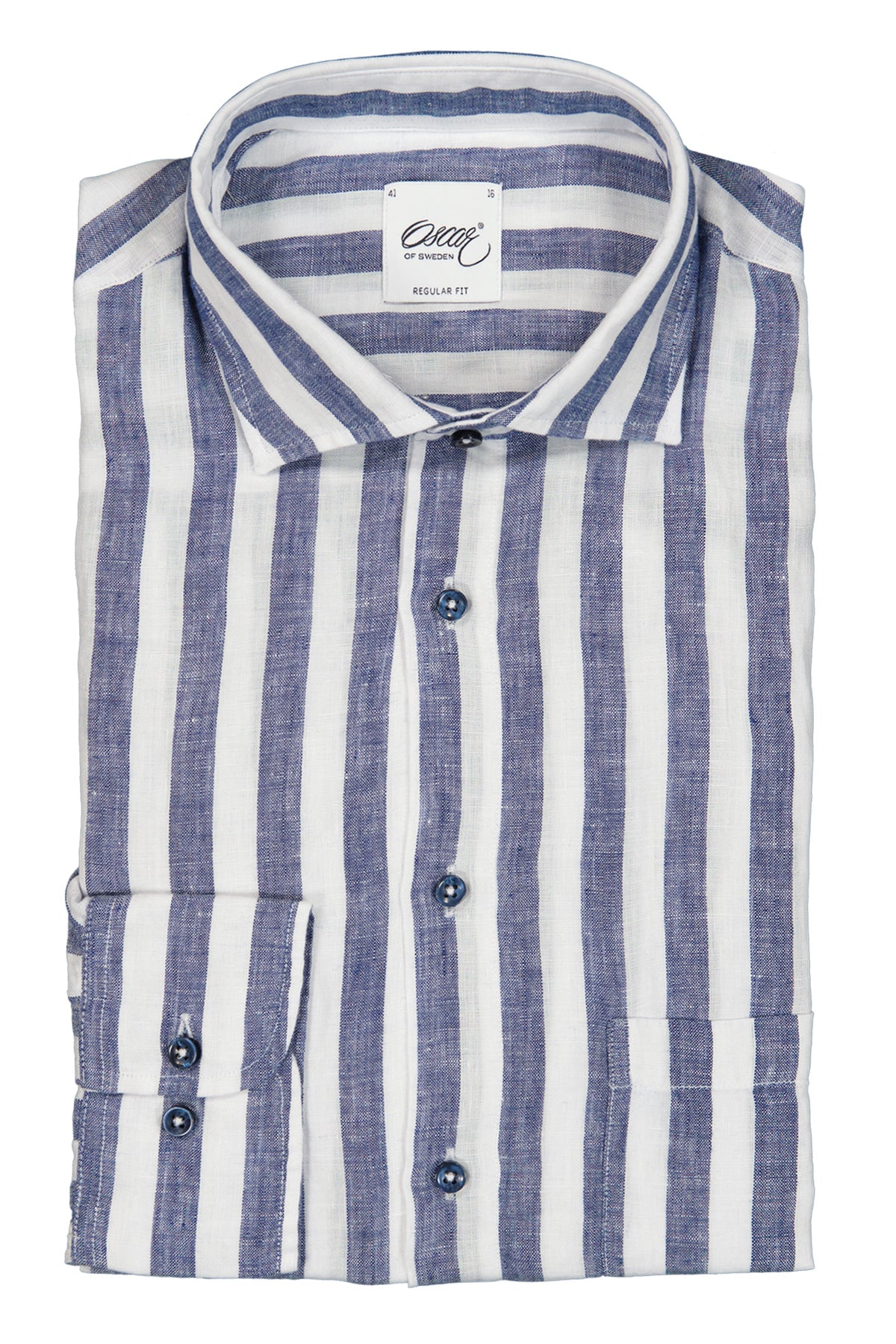 Blue striped regular fit linen shirt