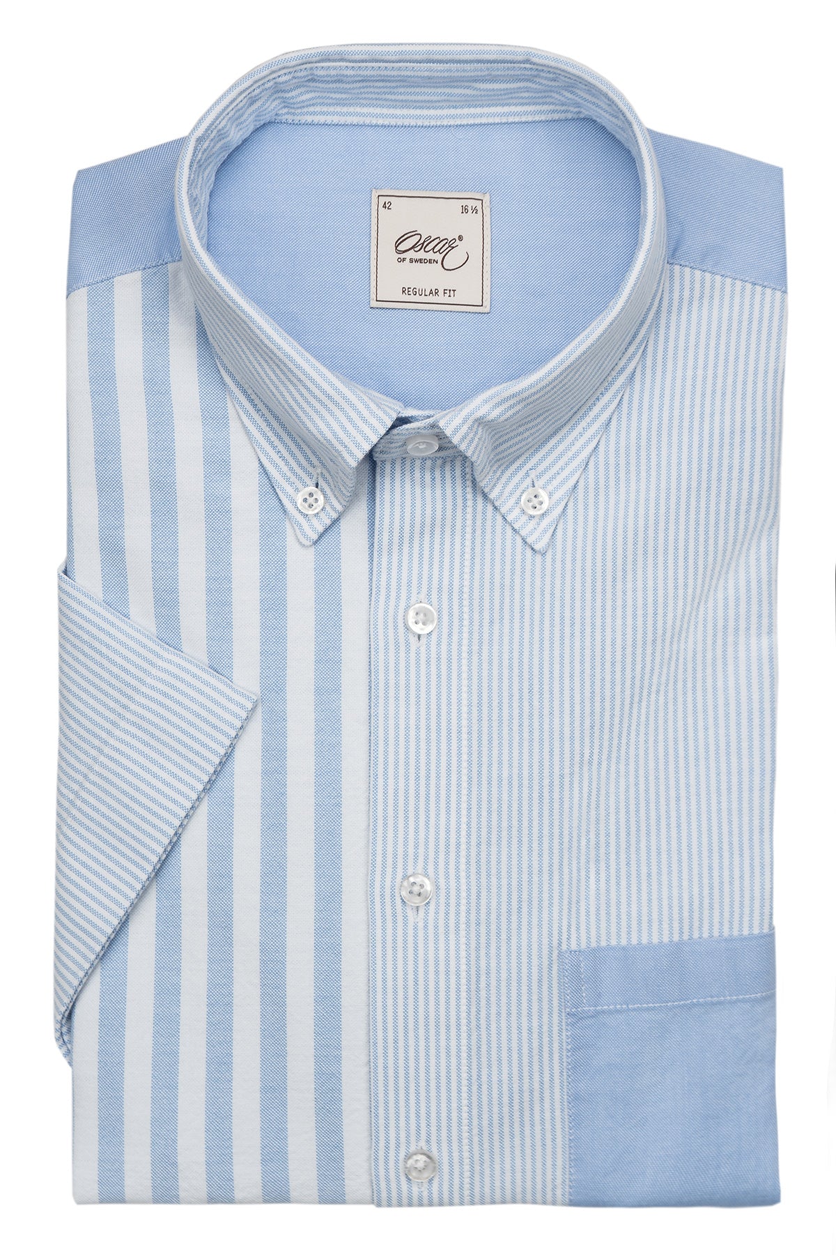Light blue patchwork short sleeve regular fit shirt