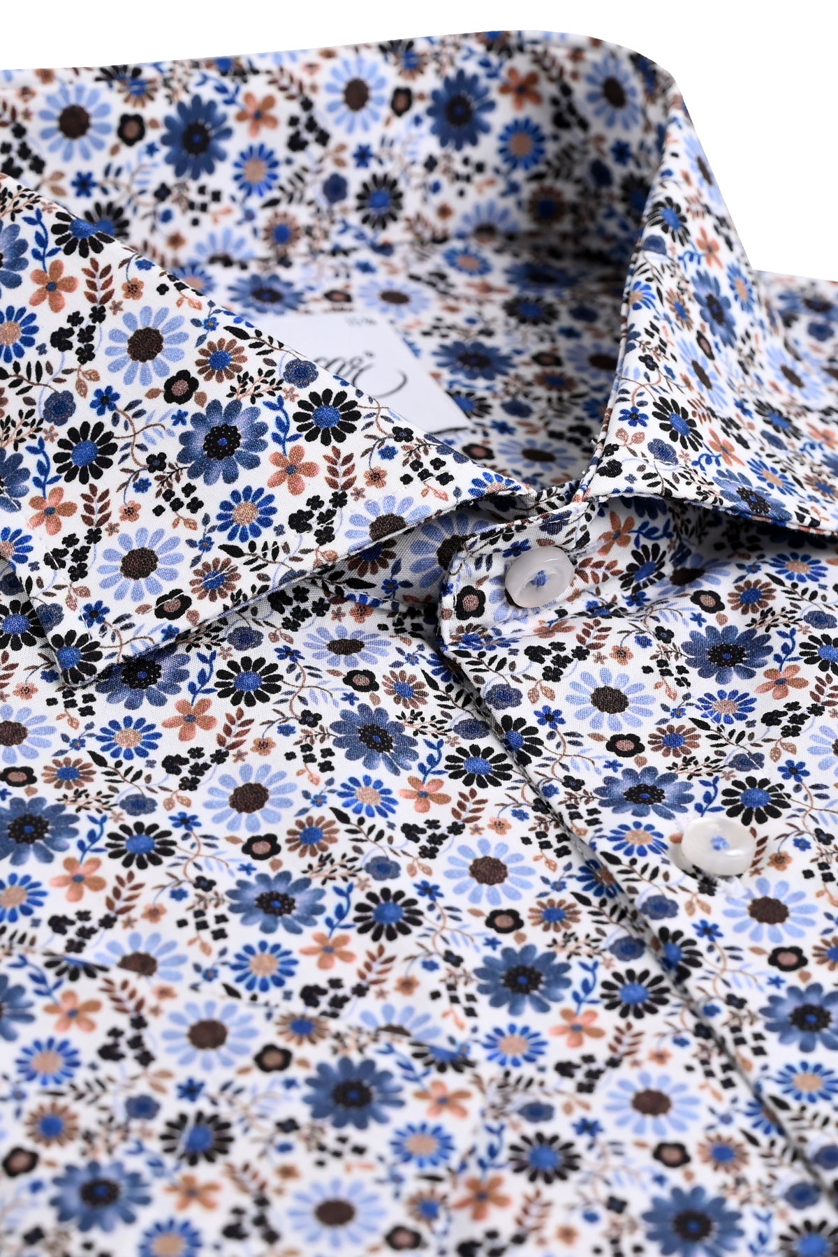 Blue flower printed short sleeve regular fit shirt