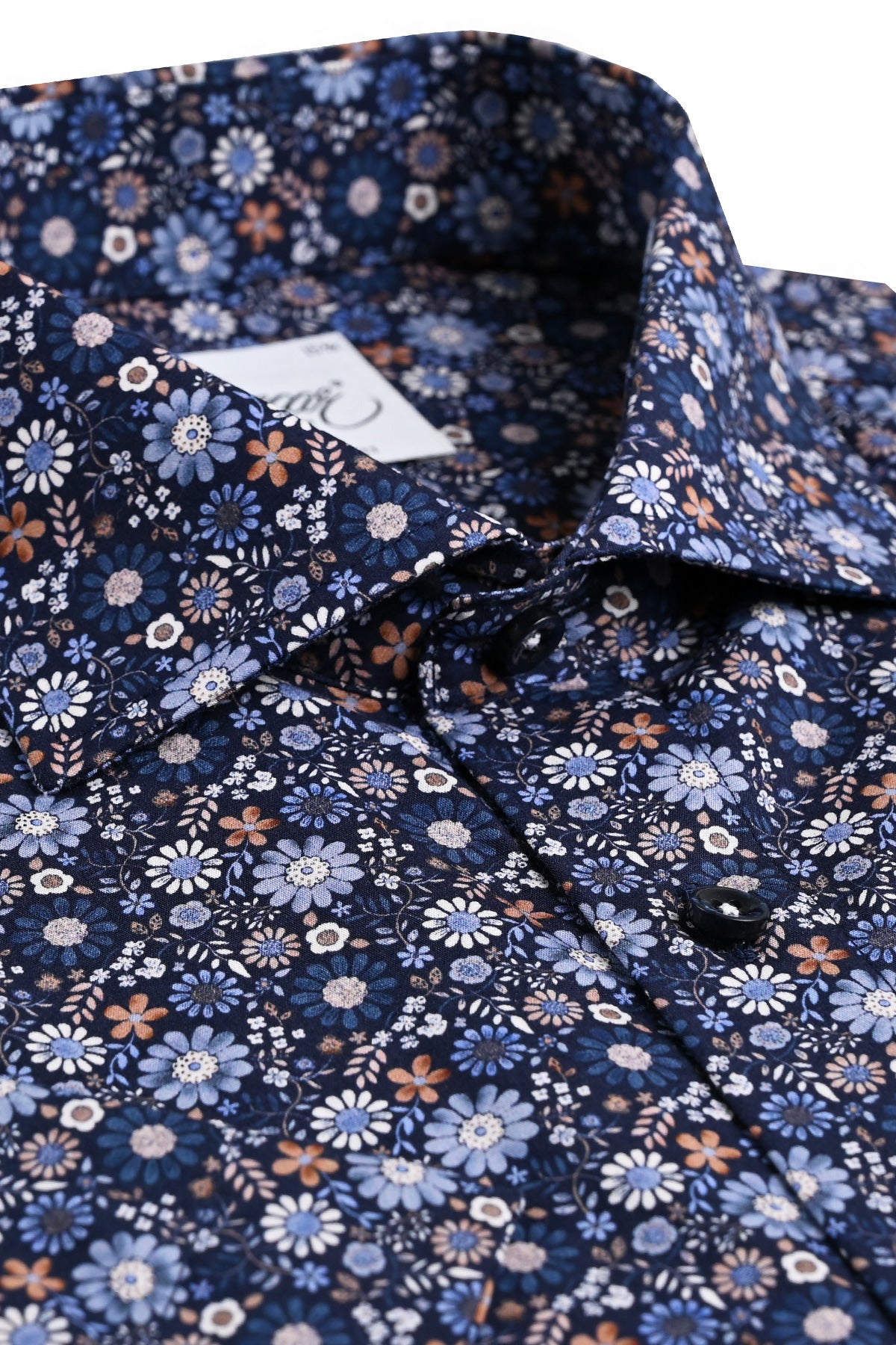Navy blue flower printed short sleeve regular fit shirt