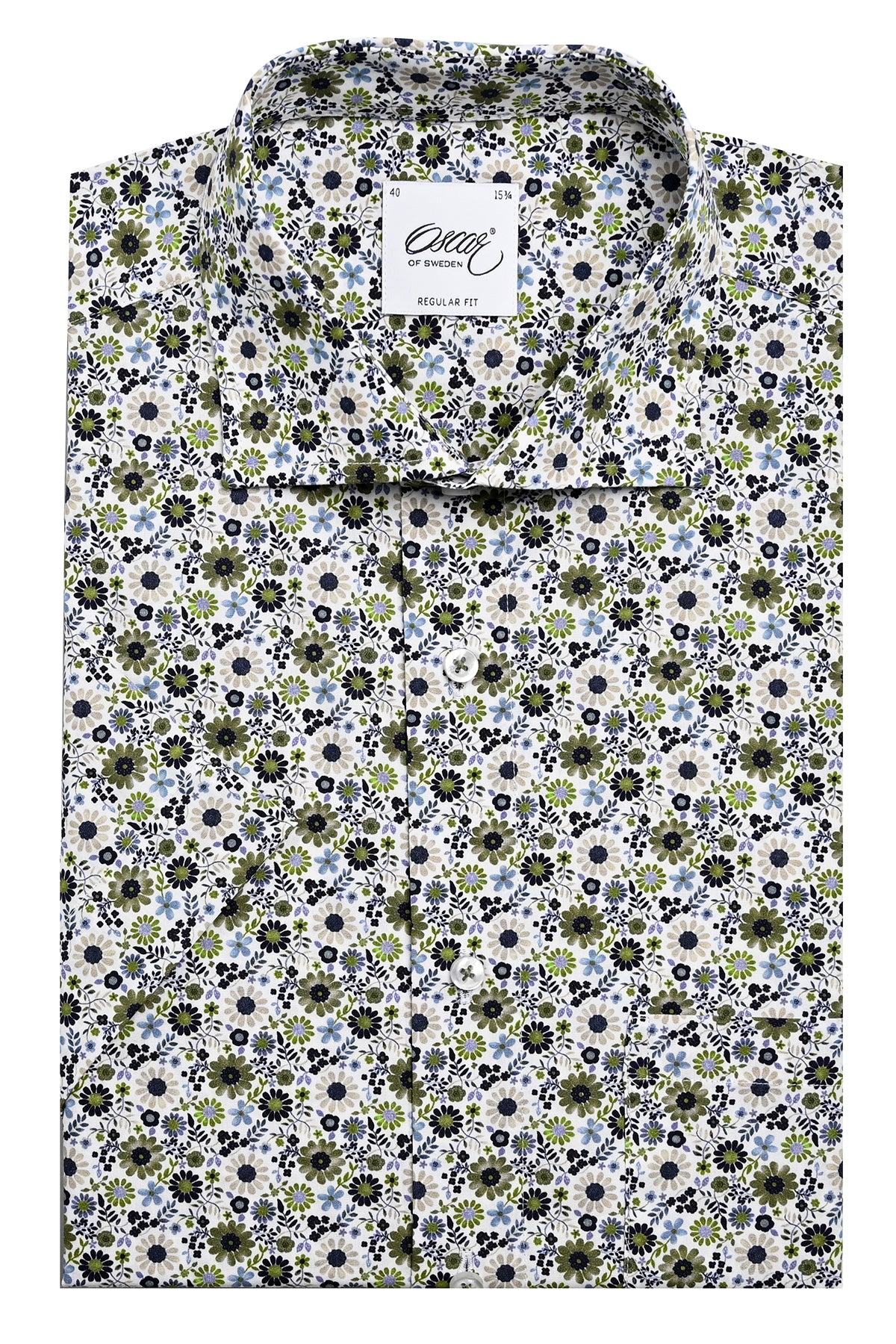 Green flower printed short sleeve regular fit shirt