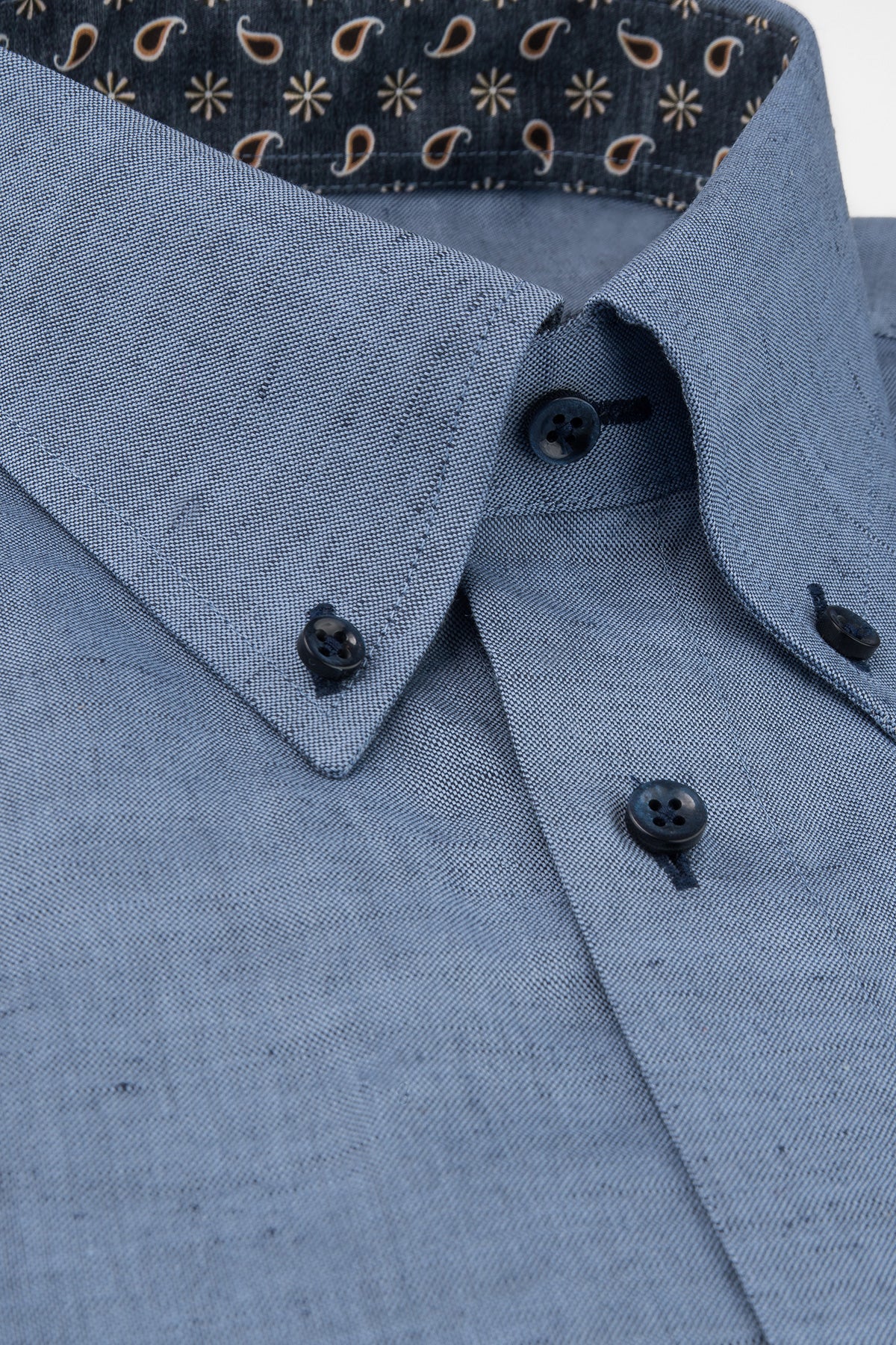 Indigo blue short sleeve regular fit shirt with contrast details