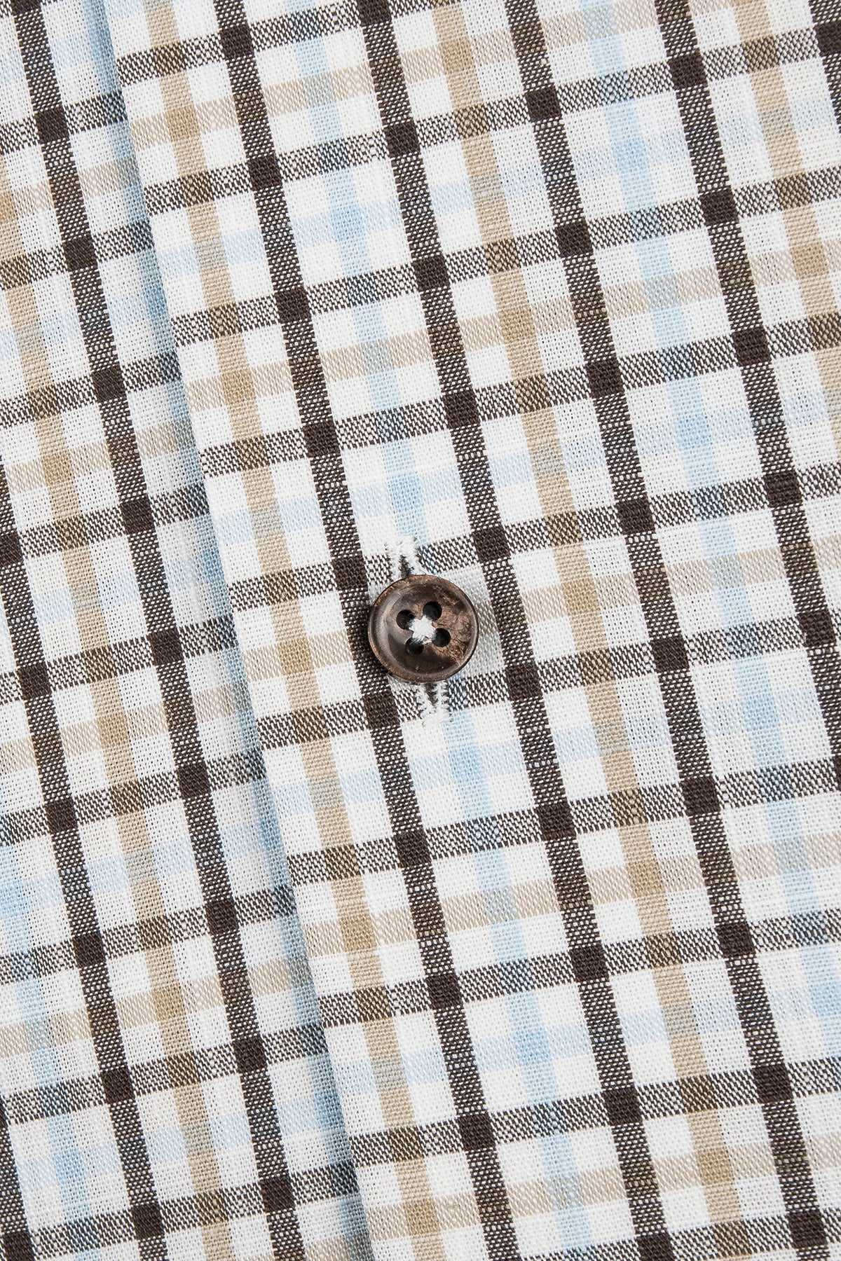 Brown and blue checked short sleeve regular fit shirt