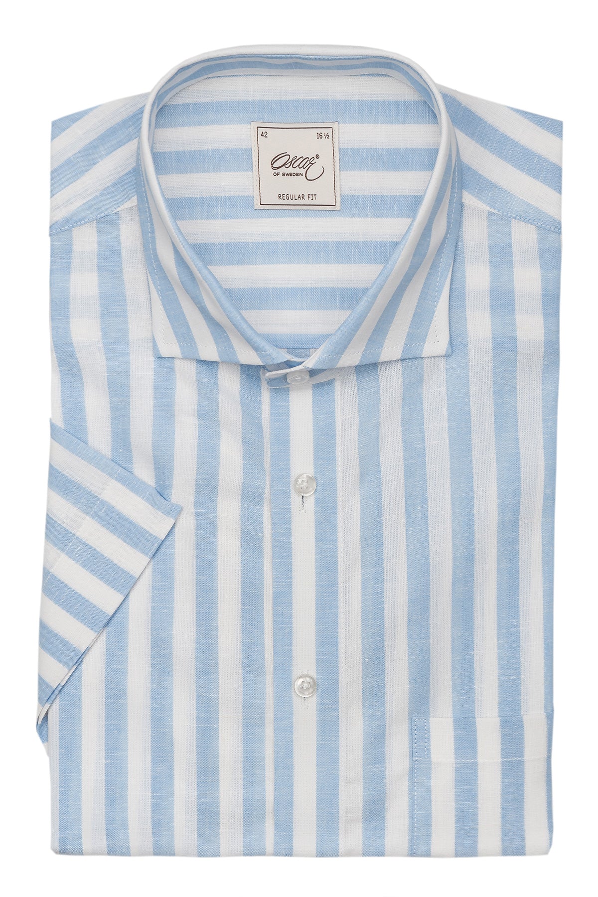 Light blue striped short sleeve regular fit shirt