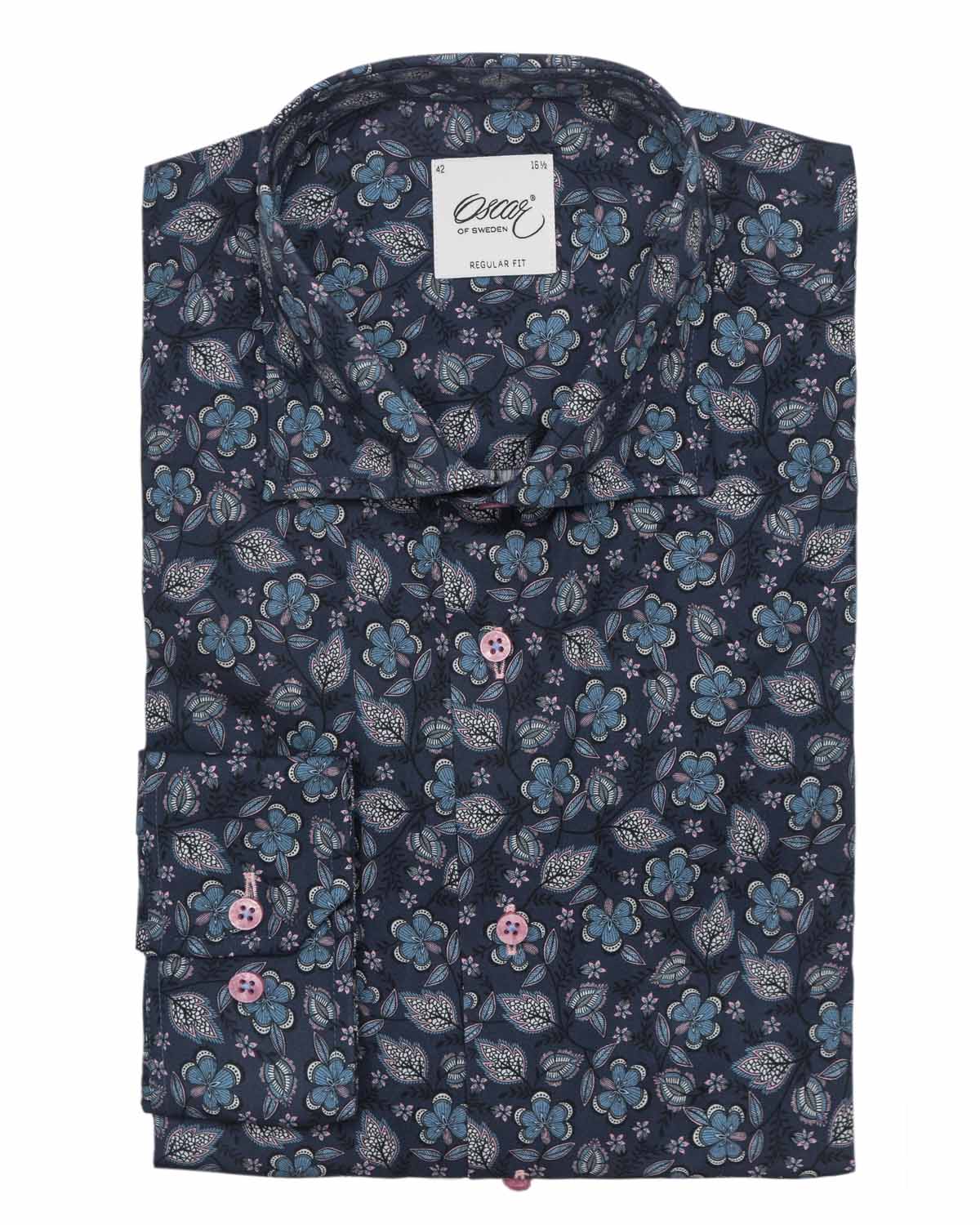 Mörkblå blommig skjorta regular fit