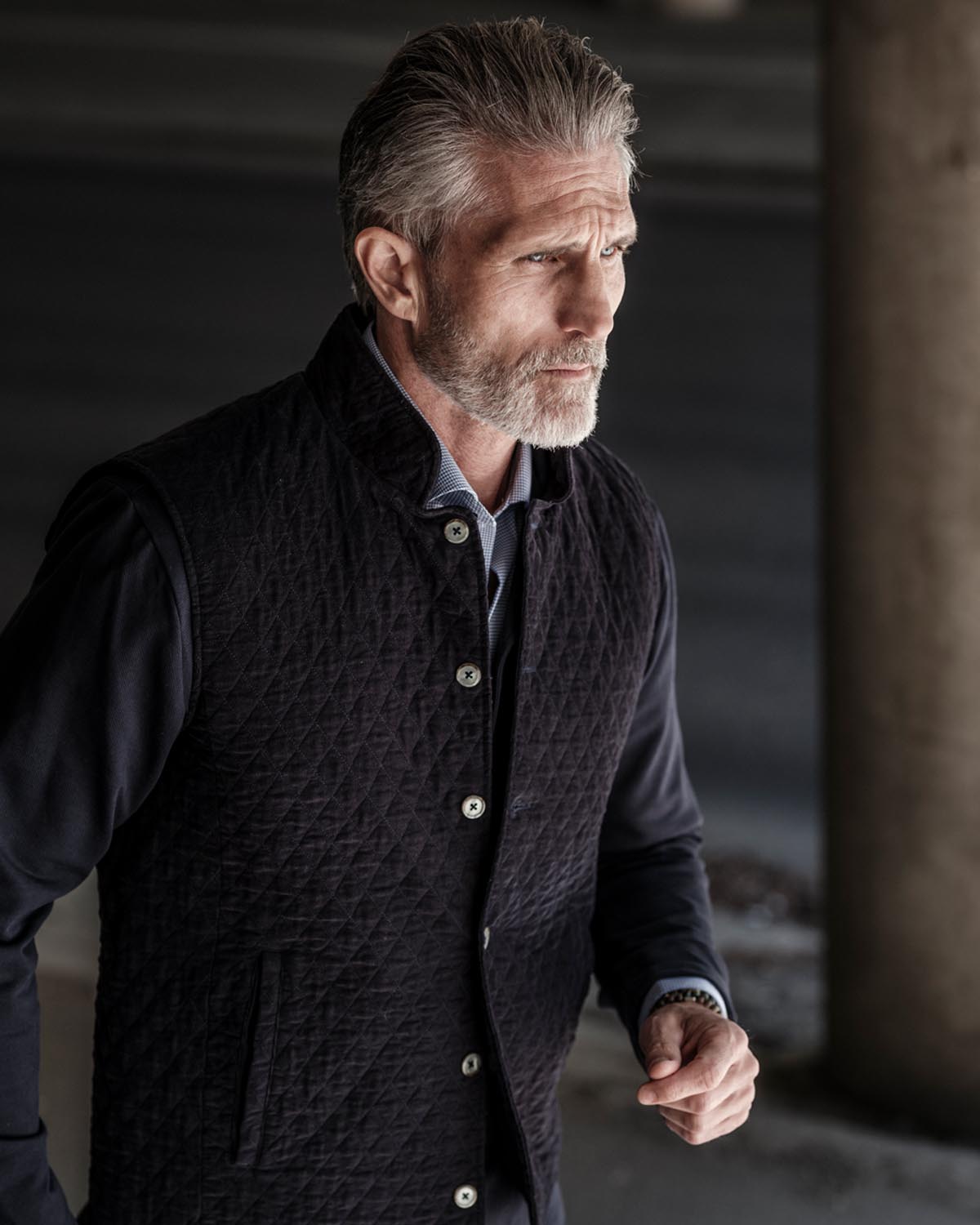 Navy blue quilted corduroy vest