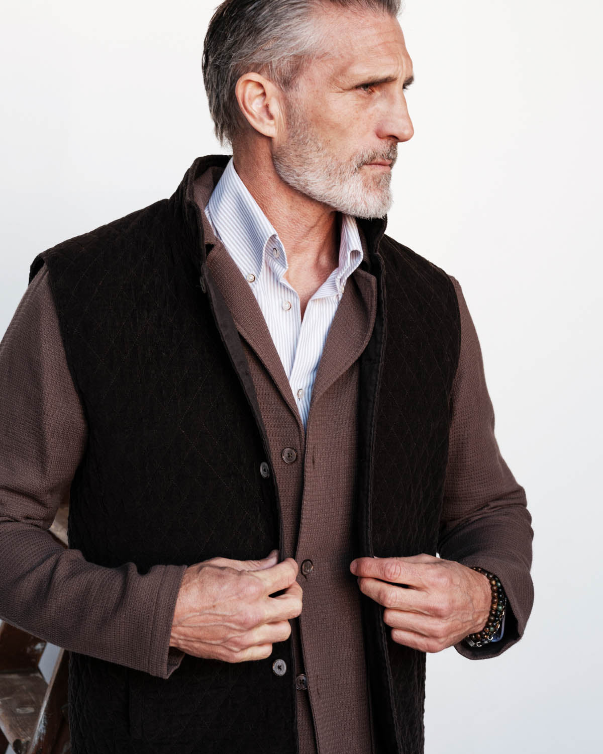 Brown quilted corduroy vest