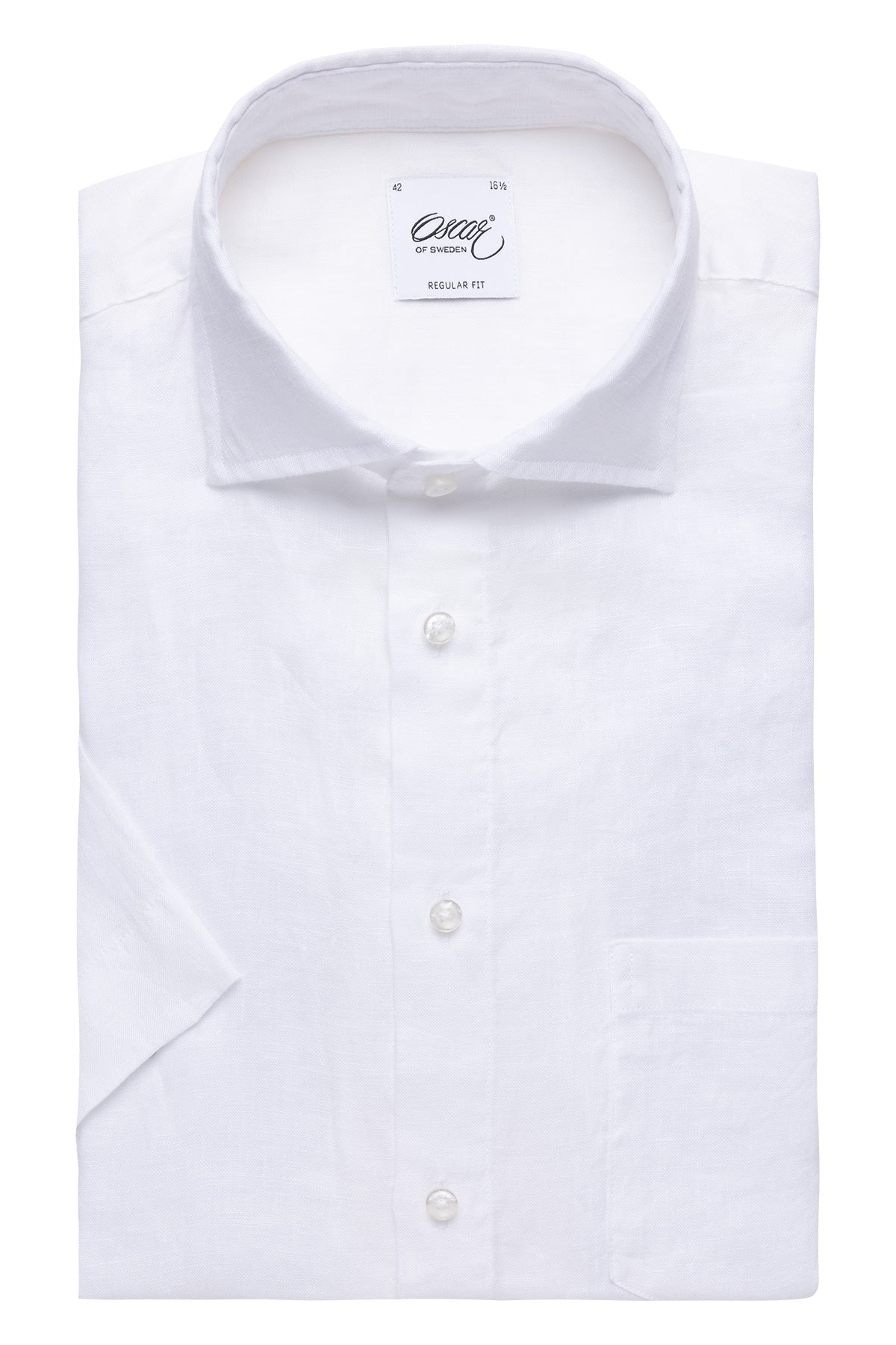 White short sleeve regular fit linen shirt