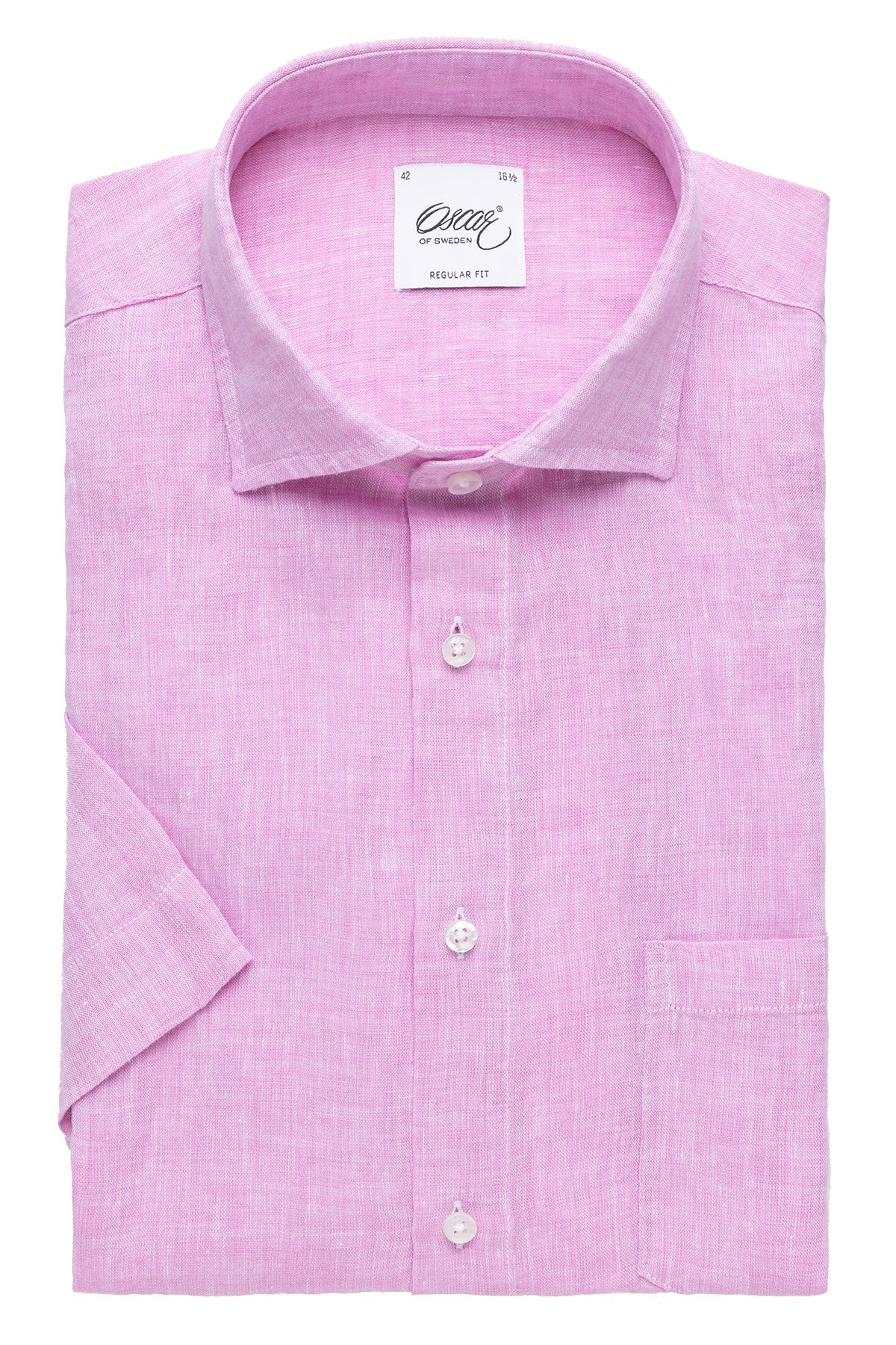 Pink short sleeve regular fit linen shirt