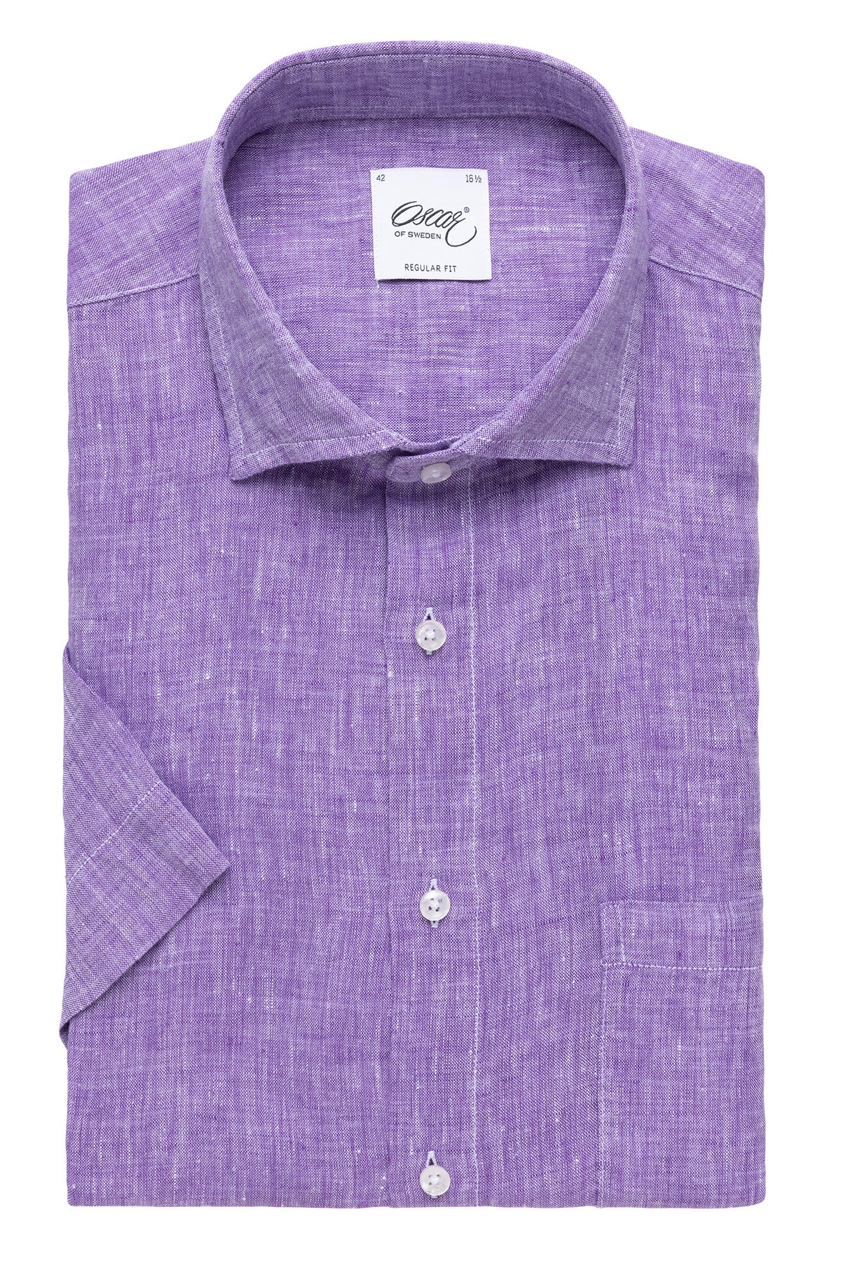 Purple short sleeve regular fit linen shirt