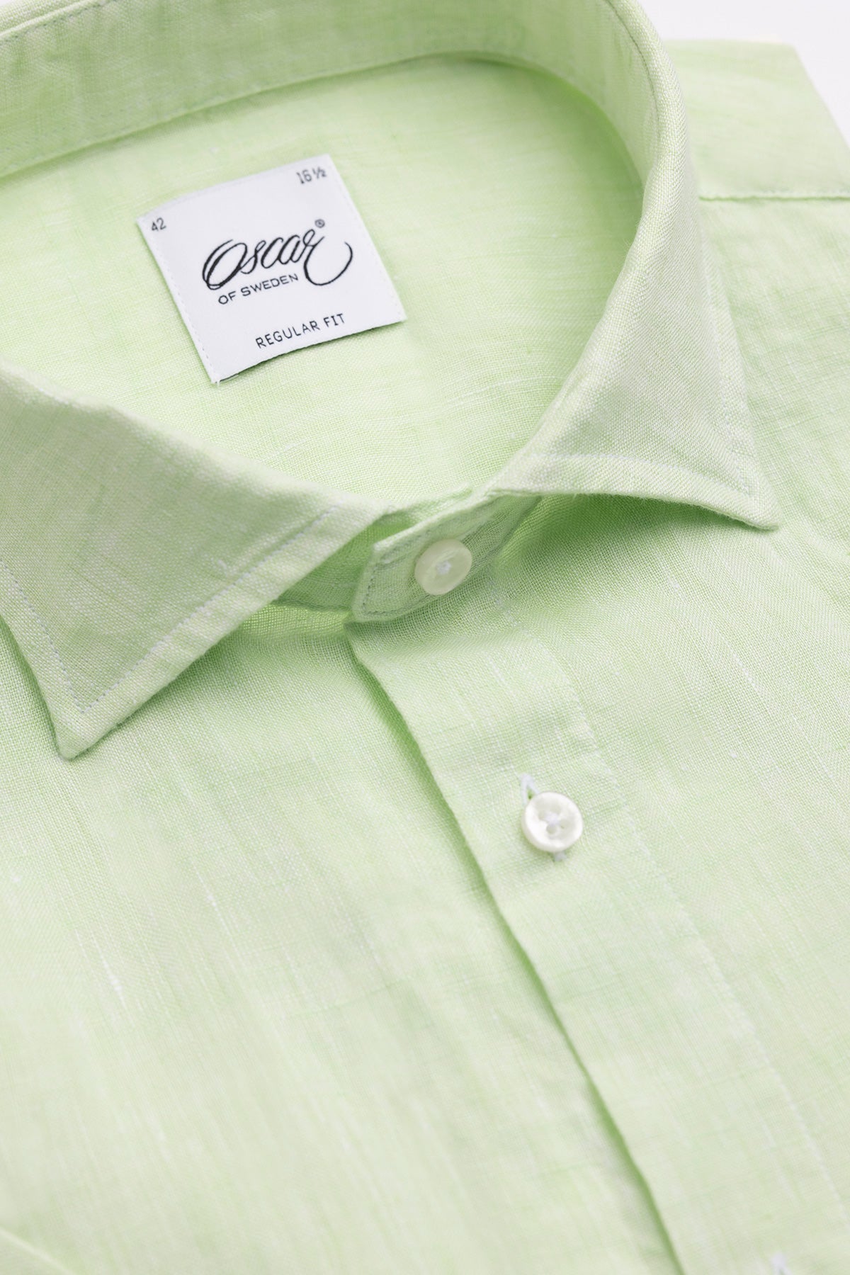Light green short sleeve regular fit linen shirt
