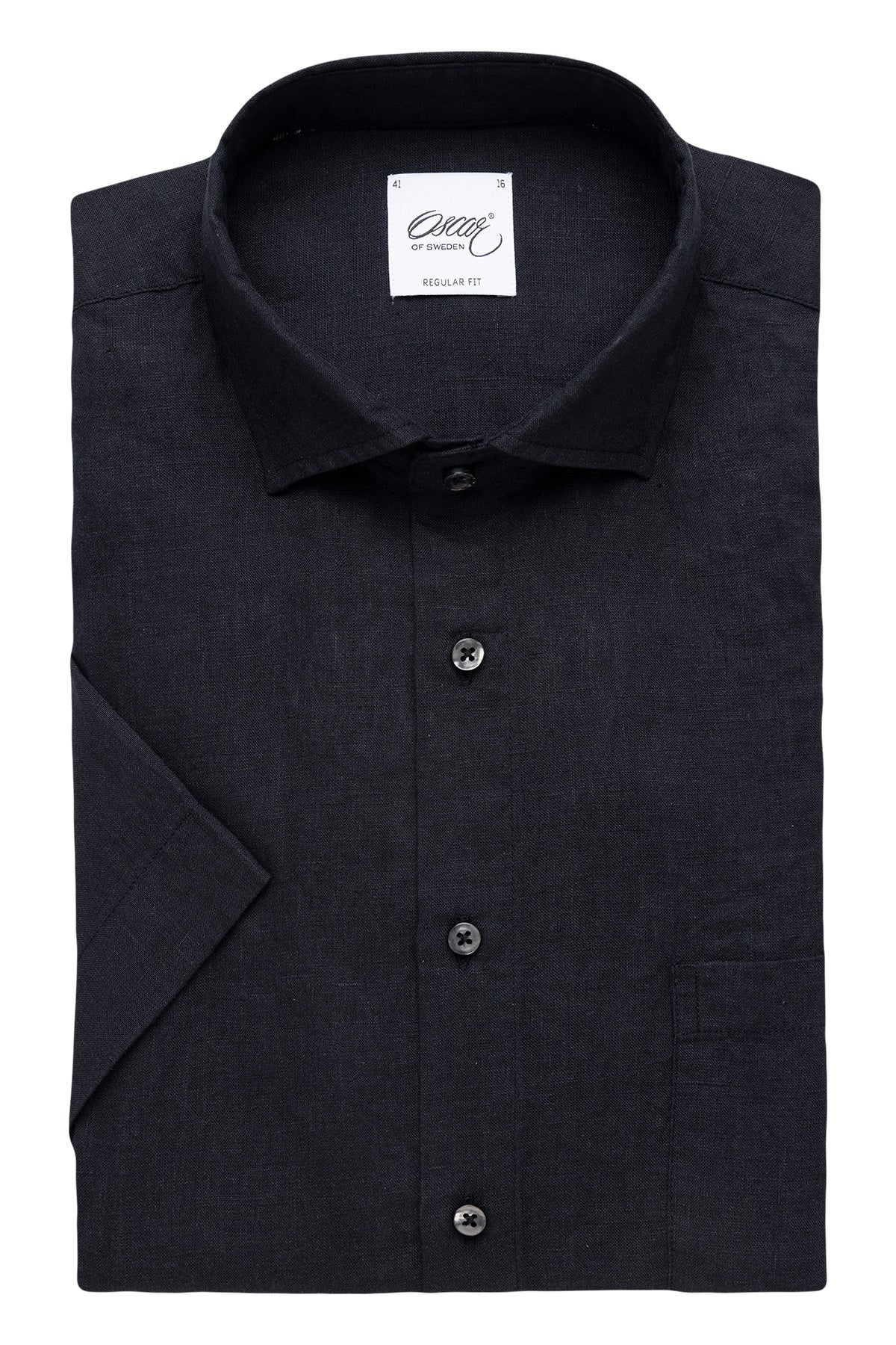 Black short sleeve regular fit linen shirt