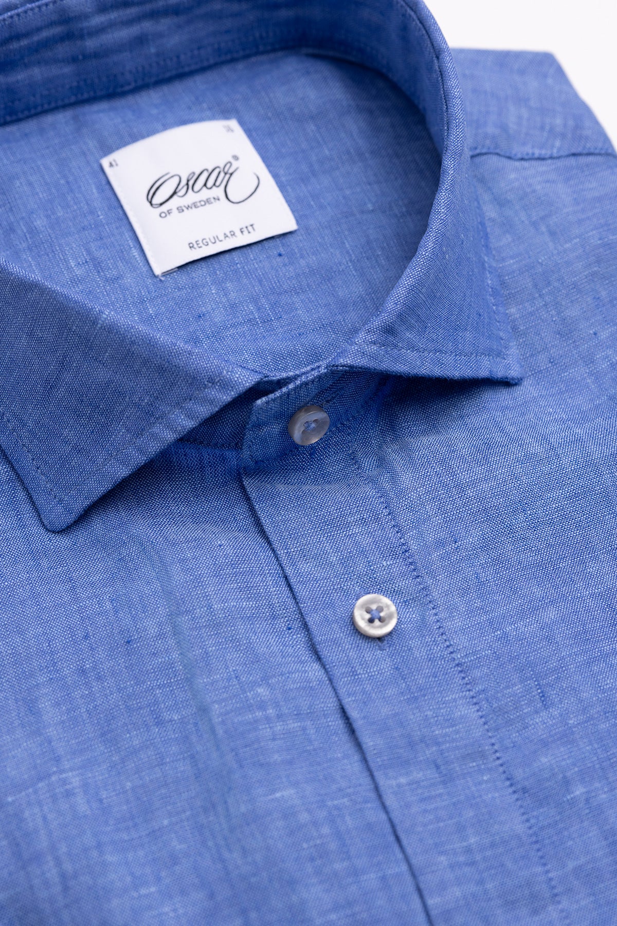 Blue short sleeve regular fit linen shirt