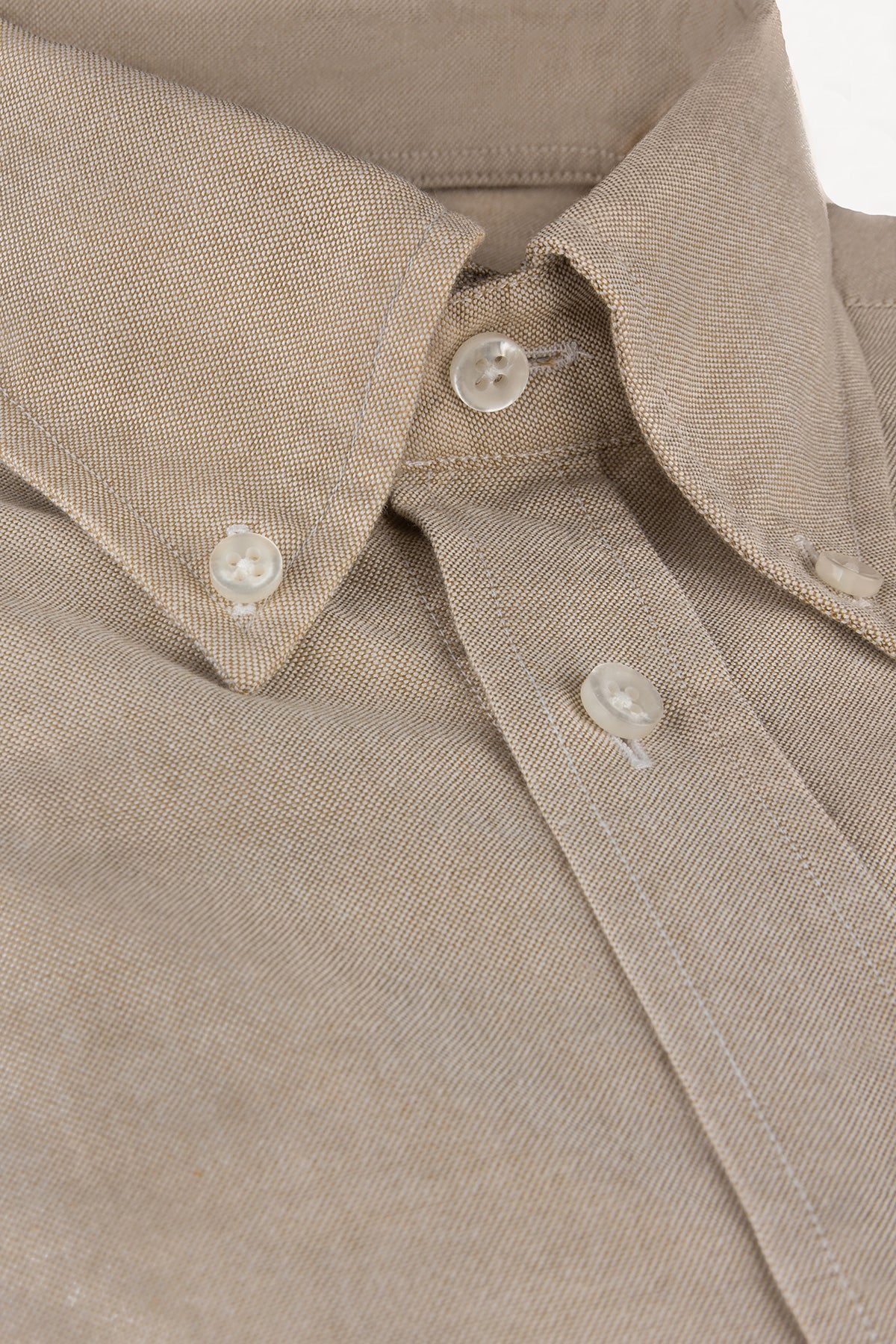 Beige washed button down oxford slim fit shirt