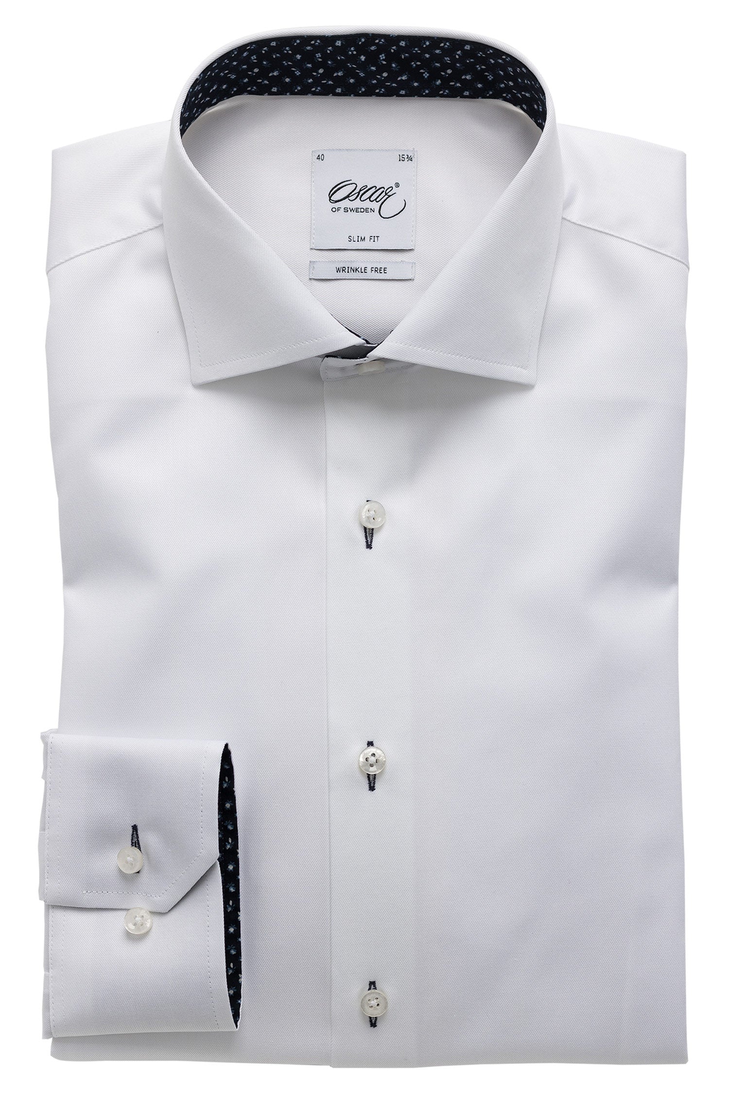 White slim fit shirt with navy details