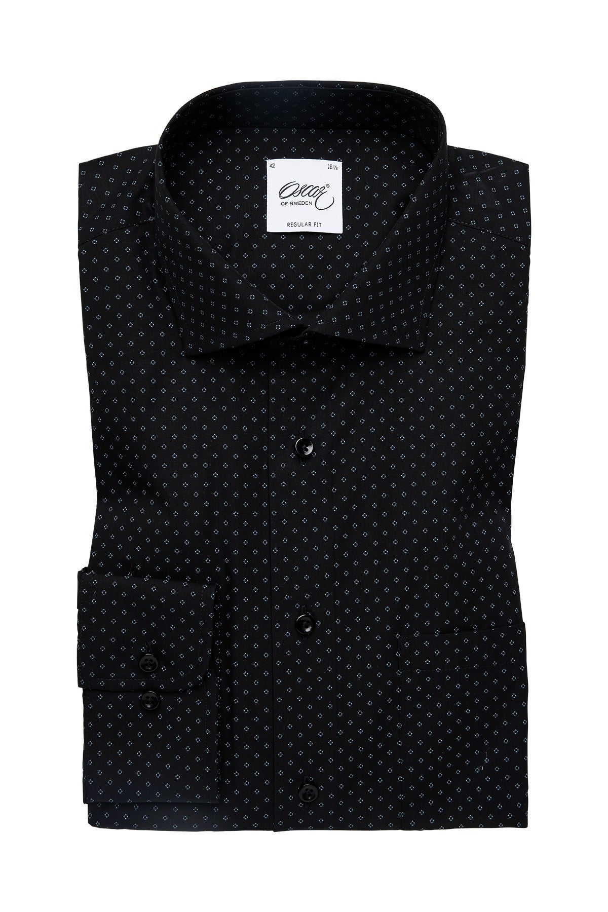 Black regular fit shirt with small flower print