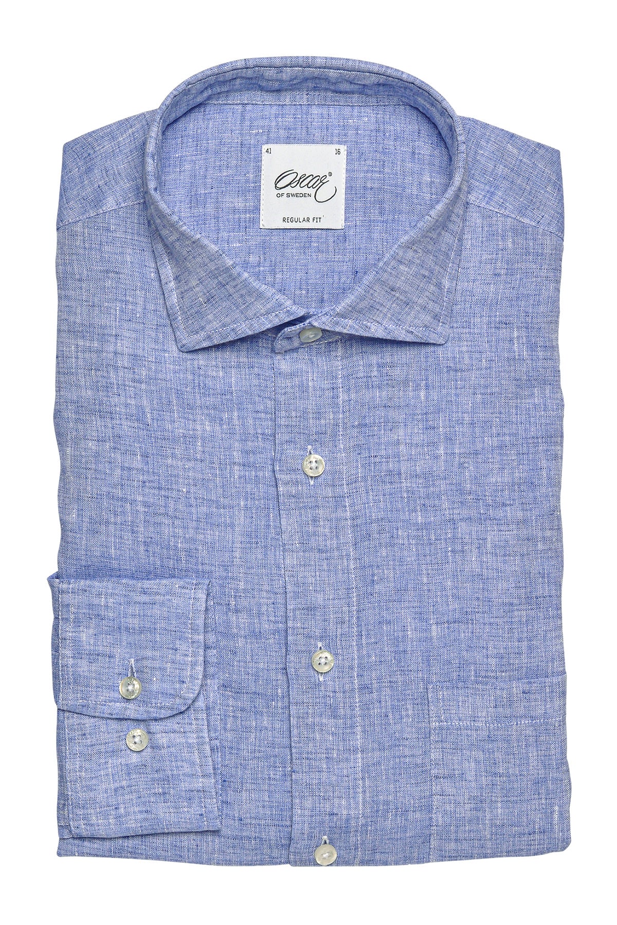 Blue washed linen regular fit shirt