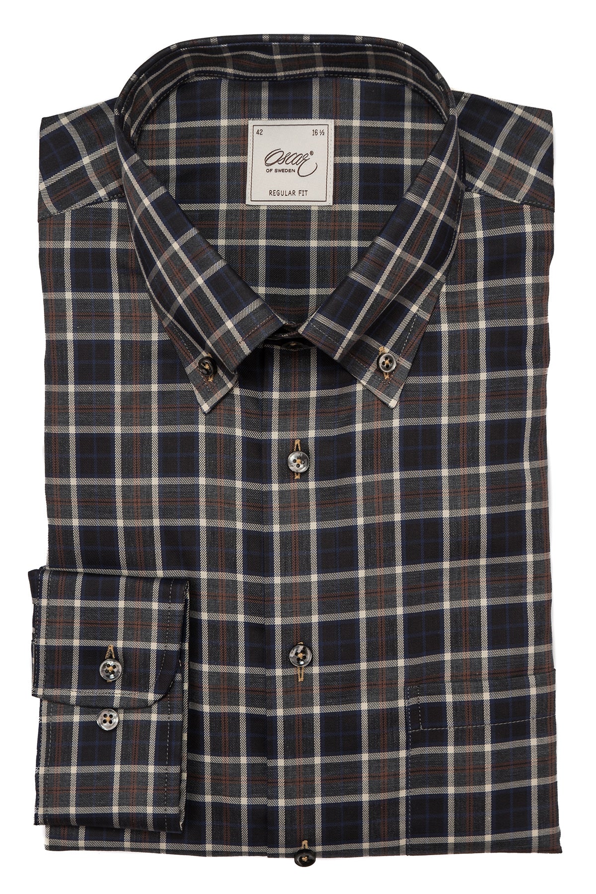 Black checked flannel button down regular fit shirt