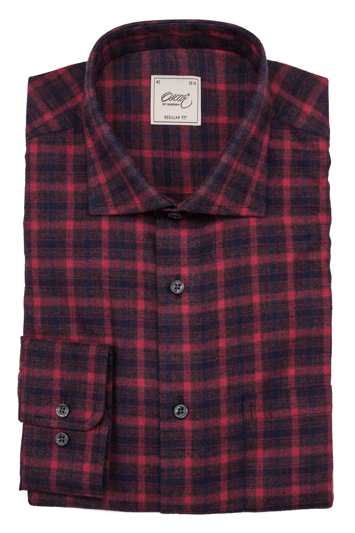 Red checked flannel regular fit shirt