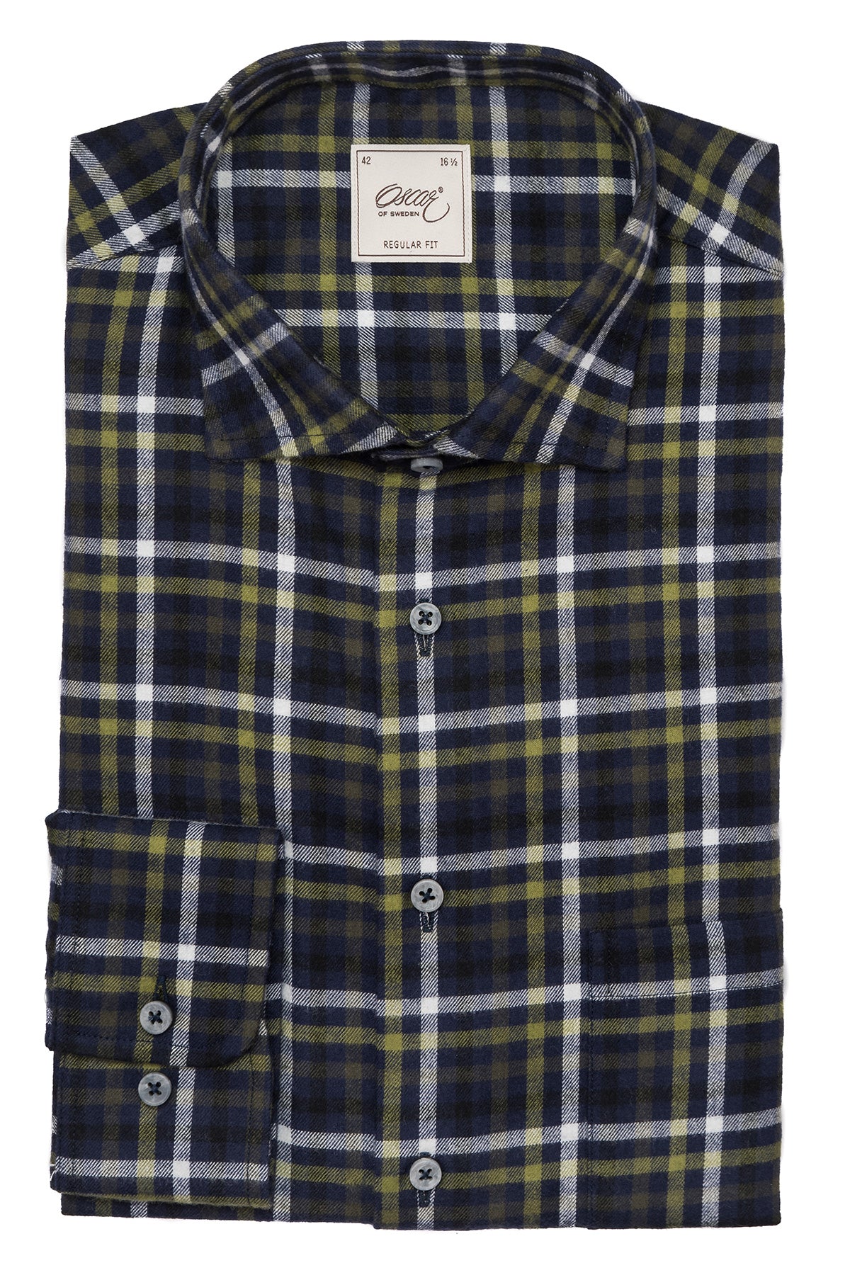 Green checked flannel regular fit shirt
