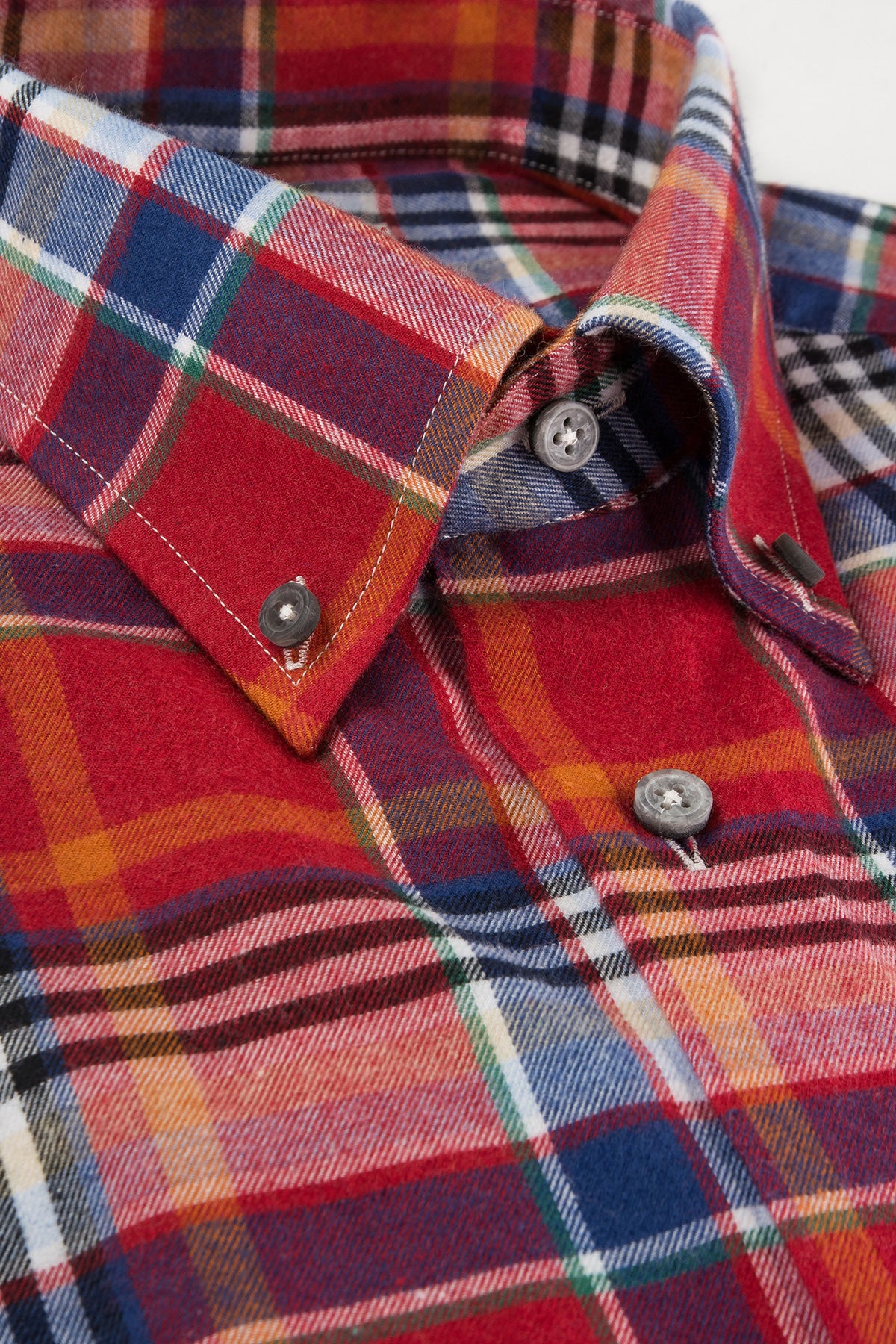 Red checked flannel button down regular fit shirt