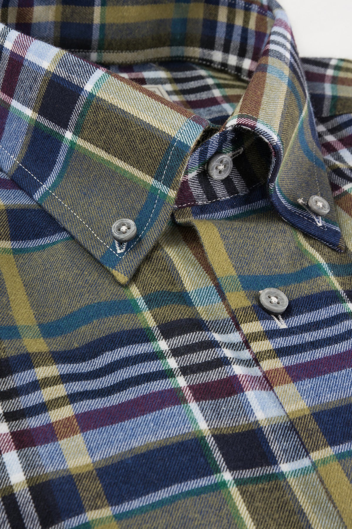 Green checked flannel button down slim fit shirt