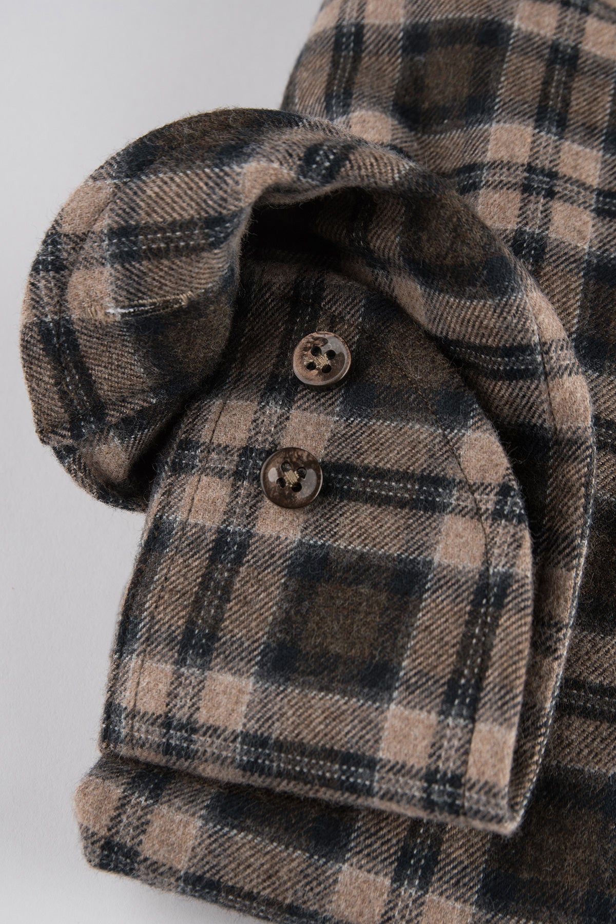 Brown checked flannel button down regular fit shirt
