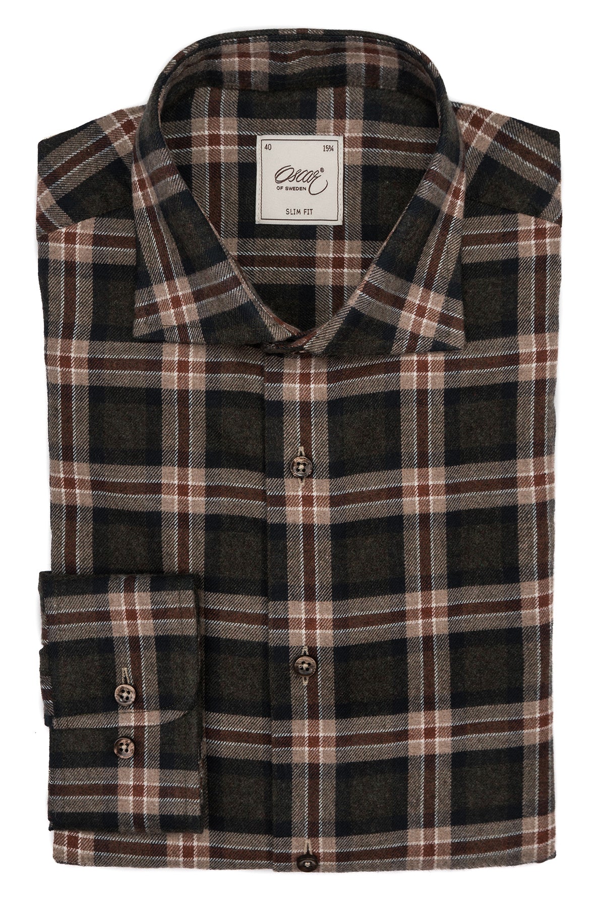 Green and brown checked flannel slim fit shirt