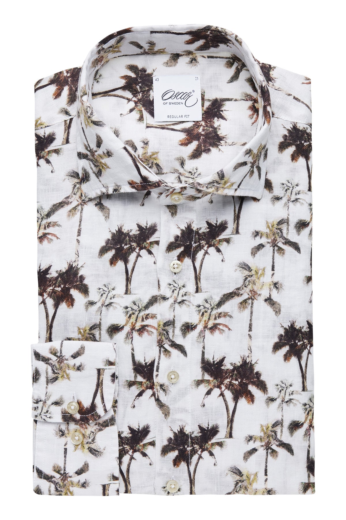 White palm printed regular fit linen shirt
