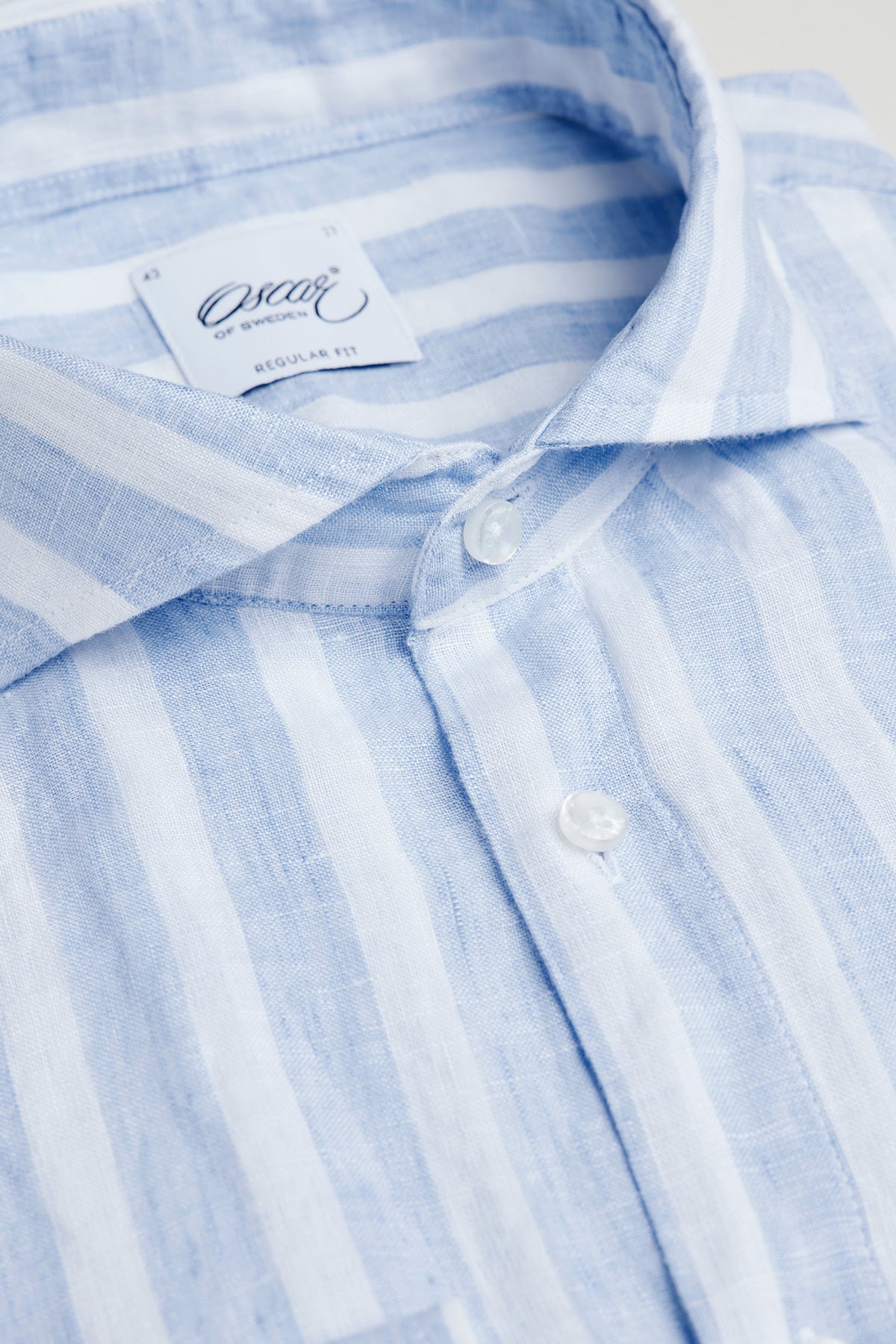 Light blue striped regular fit linen shirt