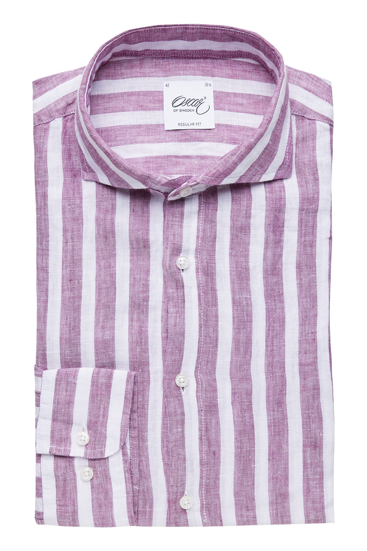 Cerise striped regular fit linen shirt