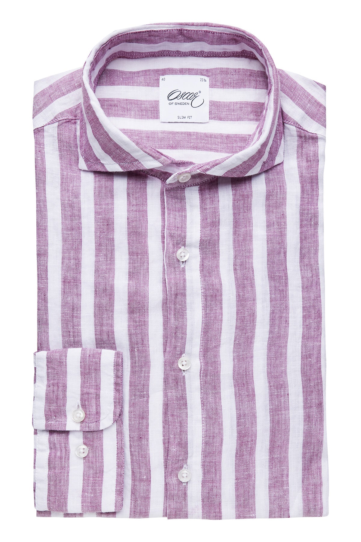 Cerise striped slim fit linen shirt
