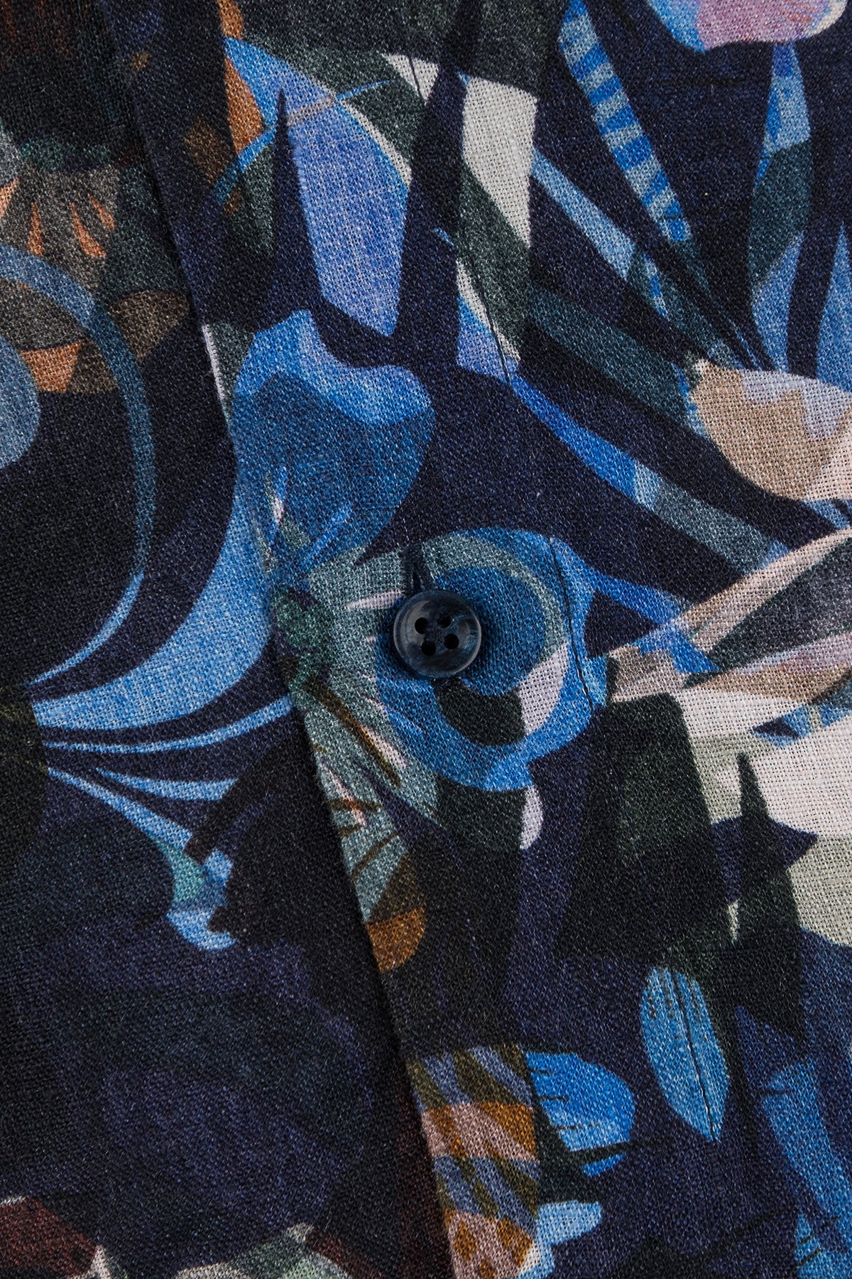 Blue flower printed regular fit linen shirt