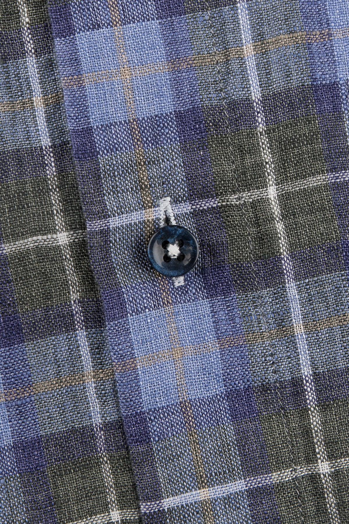 Blue checked button down regular fit linen shirt