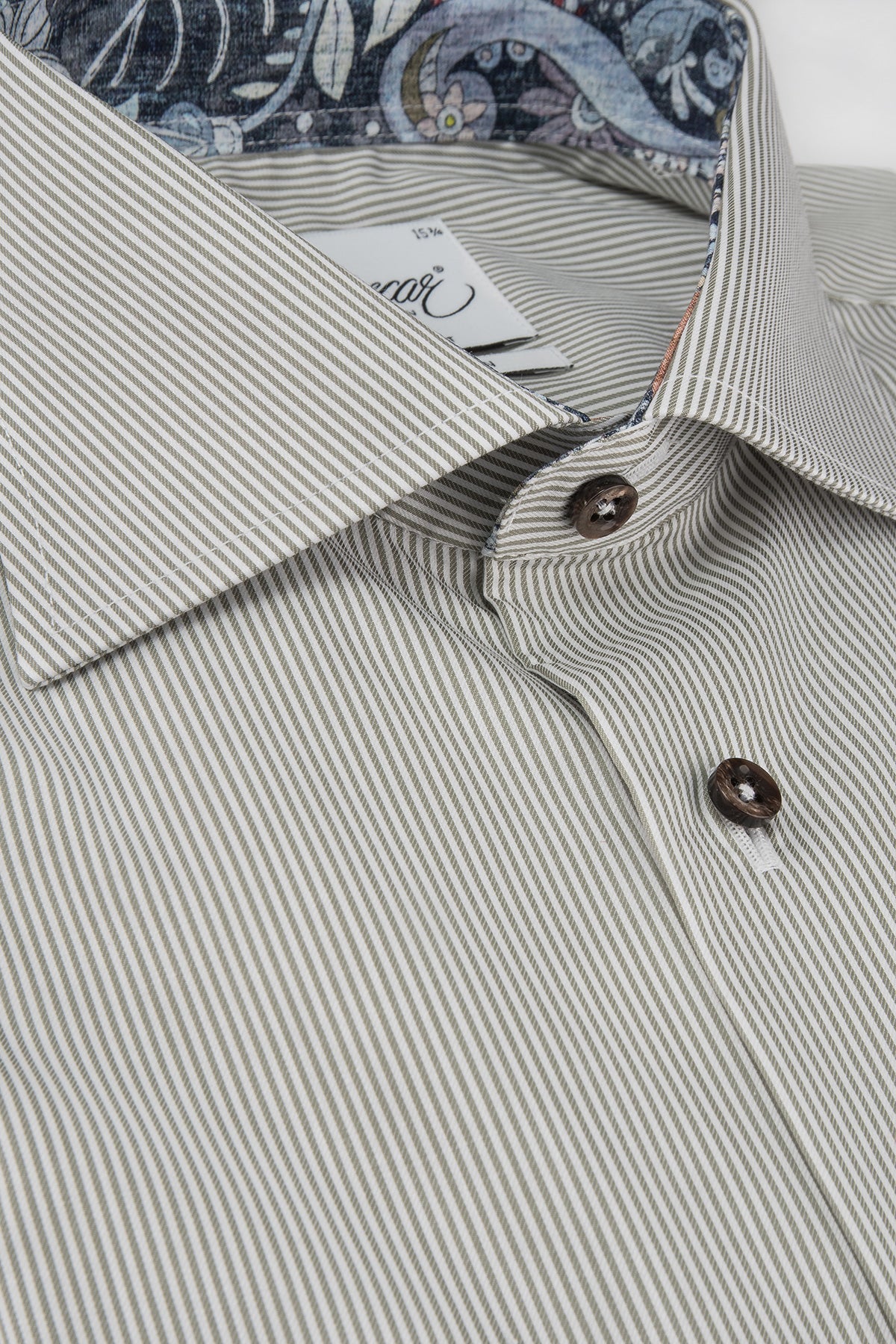 Green striped slim fit shirt with contrast details