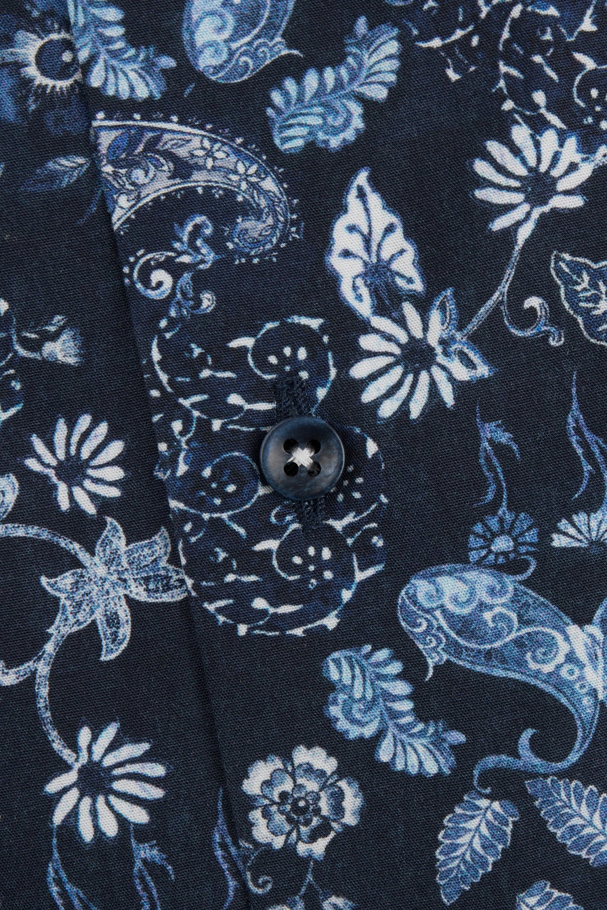 Navy blue paisley printed short sleeve regular fit shirt